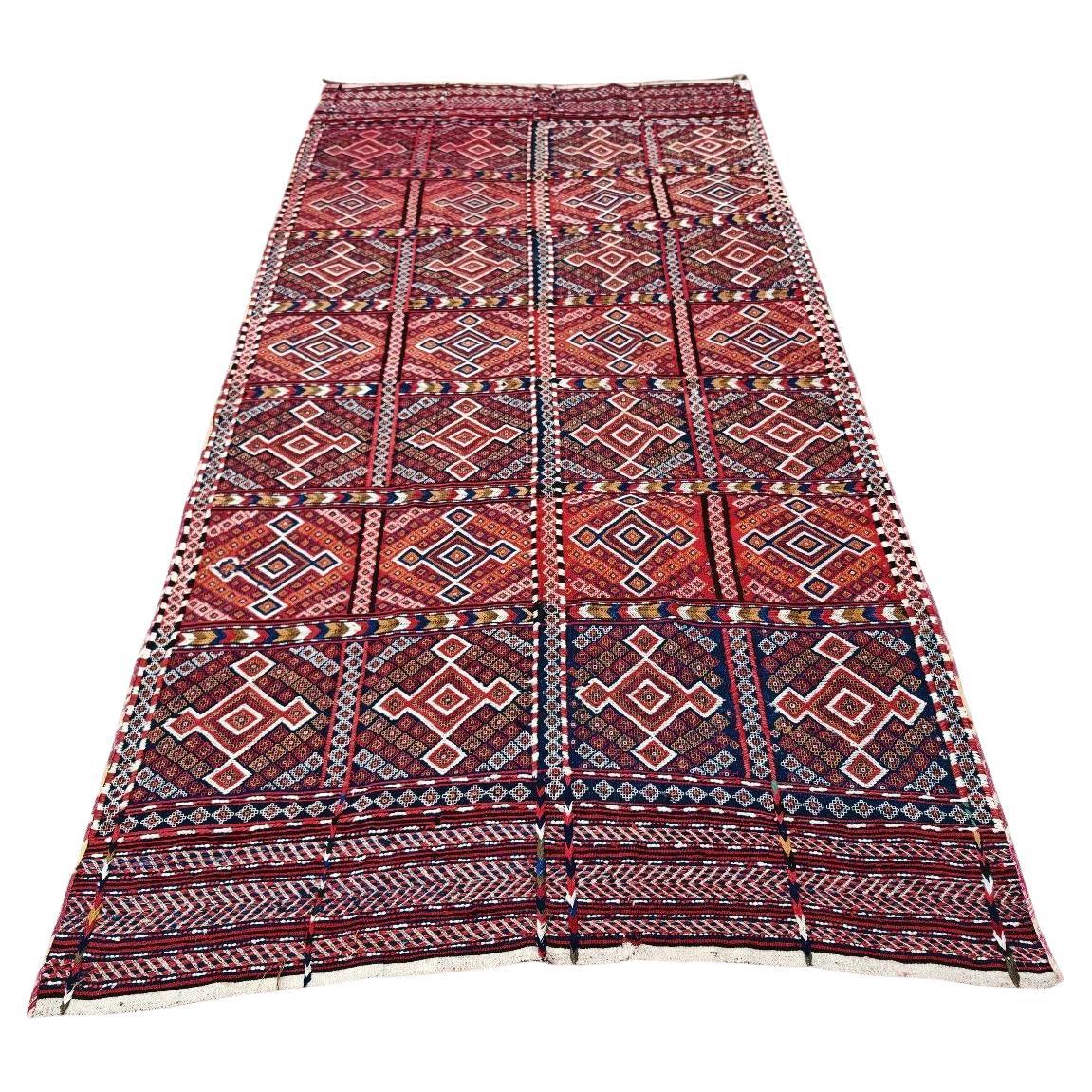 Antique Uzbek hand-woven Kilim with geometric patter, Uzbekistan 19th Century in vendita