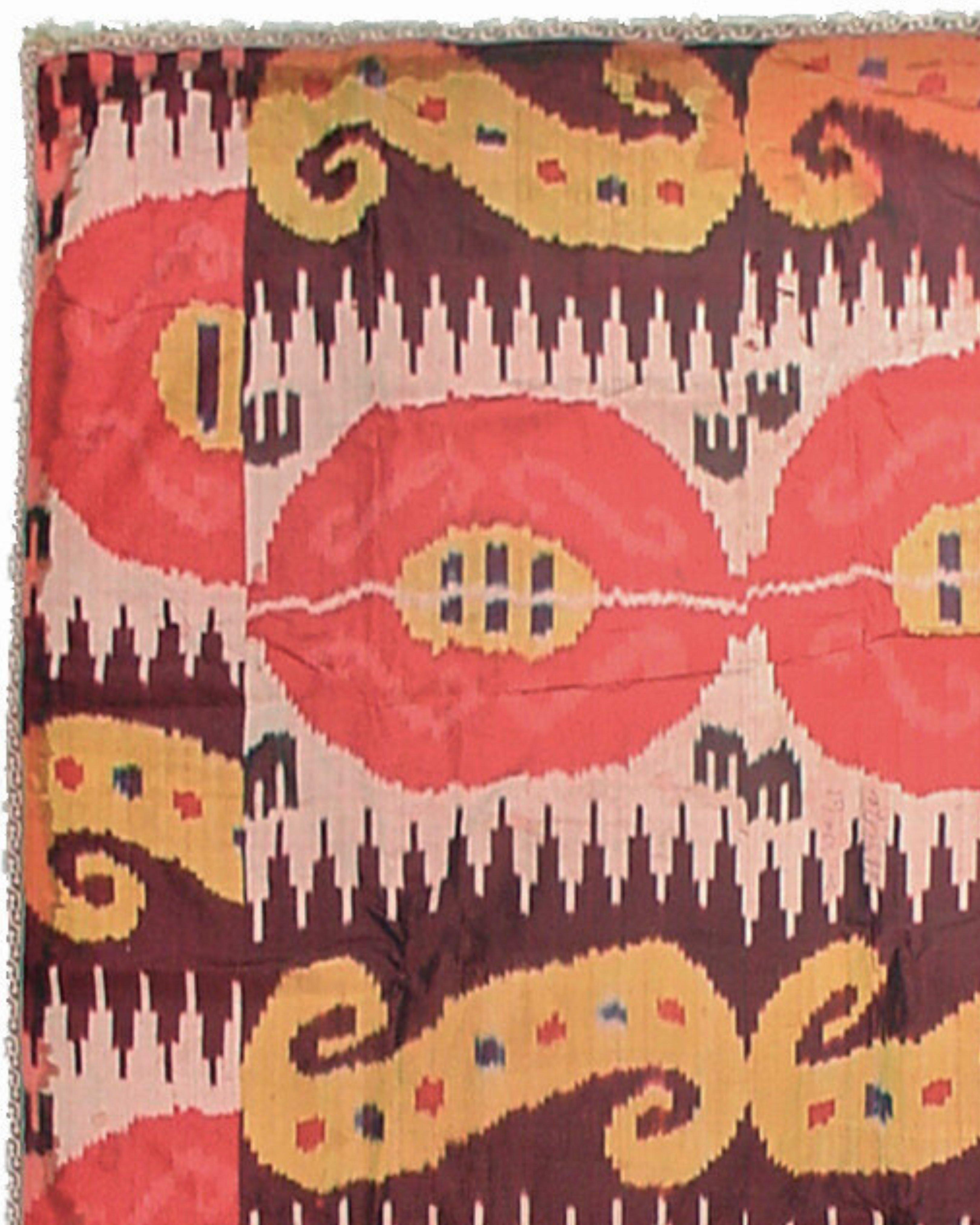 Hand-Woven Antique Uzbek Ikat Cover Textile, Late 19th Century For Sale