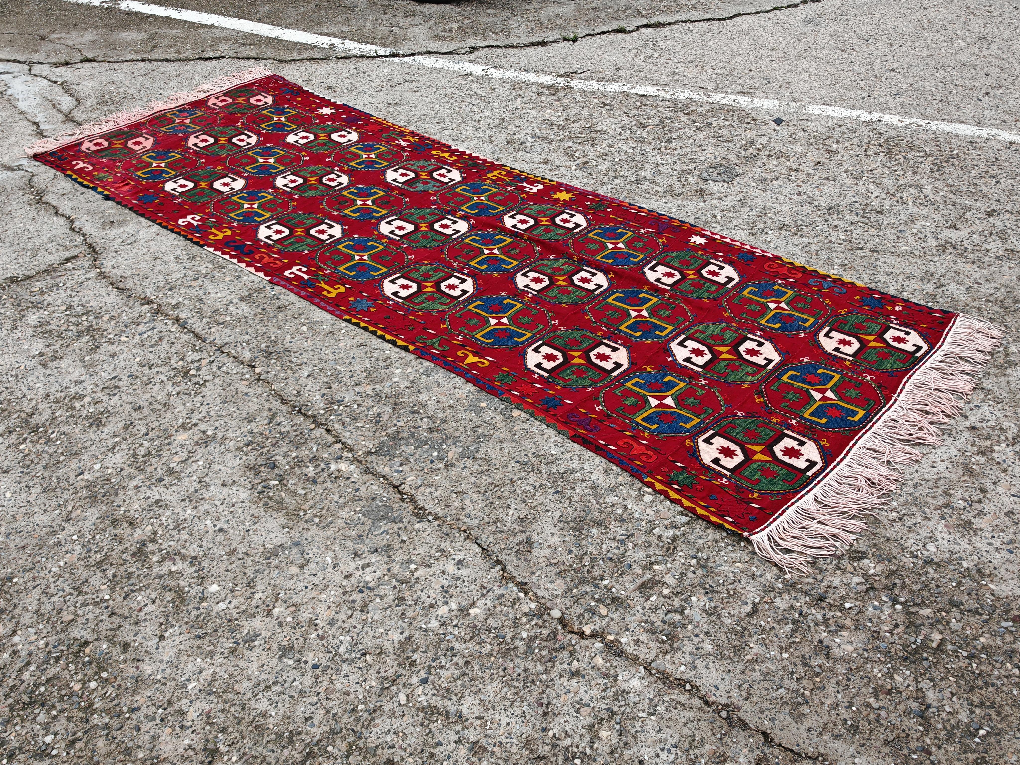 Tapis ancien ouzbek tissé à plat selon une technique mixte, début du 20e siècle en vente 5