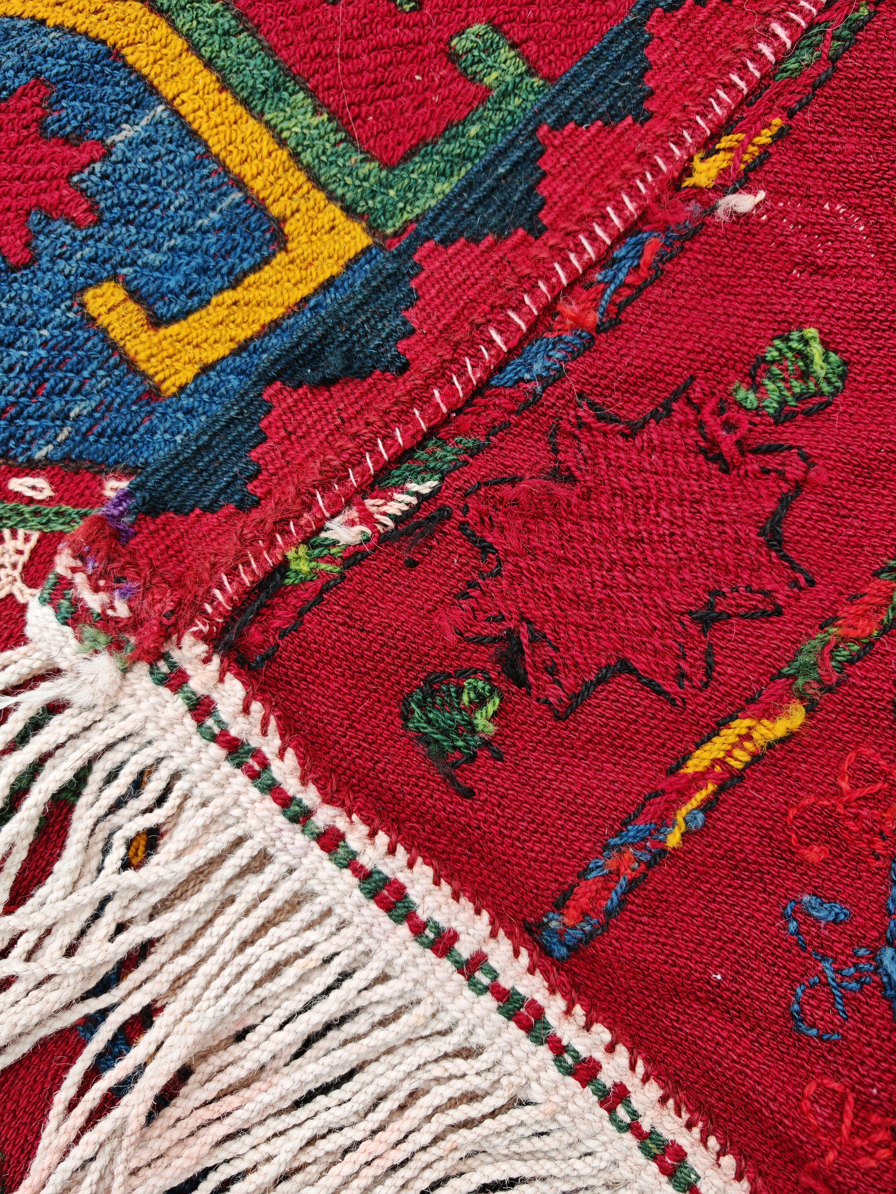 Laine Tapis ancien ouzbek tissé à plat selon une technique mixte, début du 20e siècle en vente