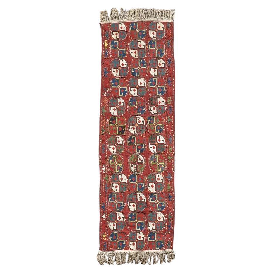Ancien tapis ouzbek tissé à plat selon une technique mixte, début du 20e siècle