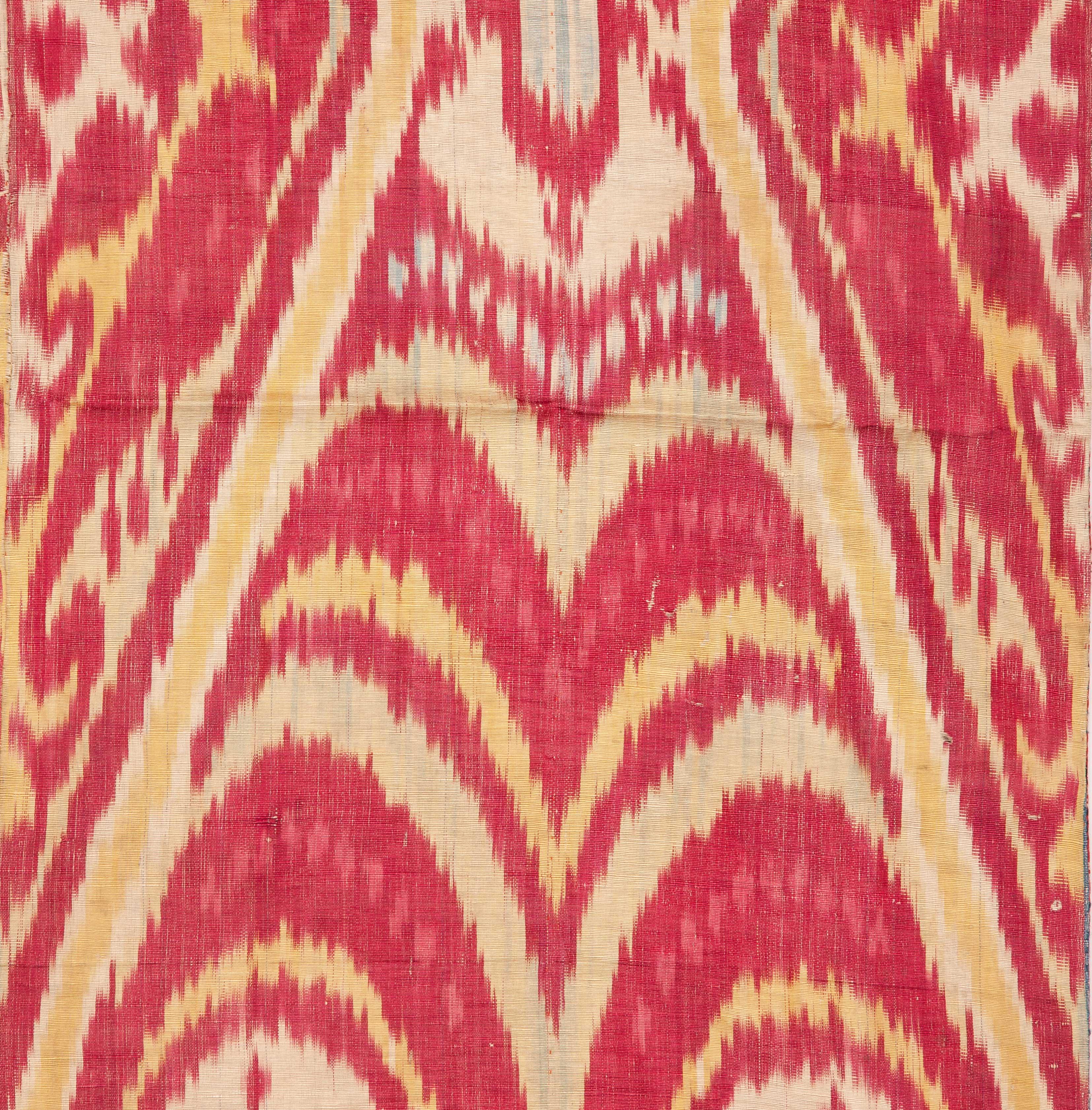 Tribal Antique Uzbek Silk Warp Cotton Weft Ikat Panel 19th Century For Sale