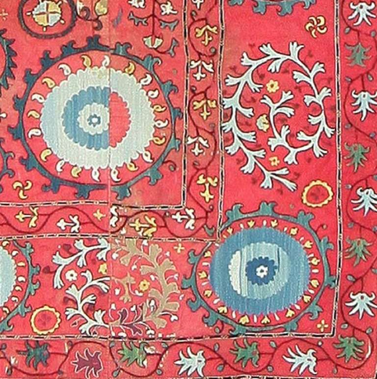 Antique Uzbek Suzani Embroidery Textile. Size: 6' x 8' 5