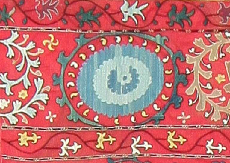 19th Century Antique Uzbek Suzani Embroidery Textile. Size: 6' x 8' 5