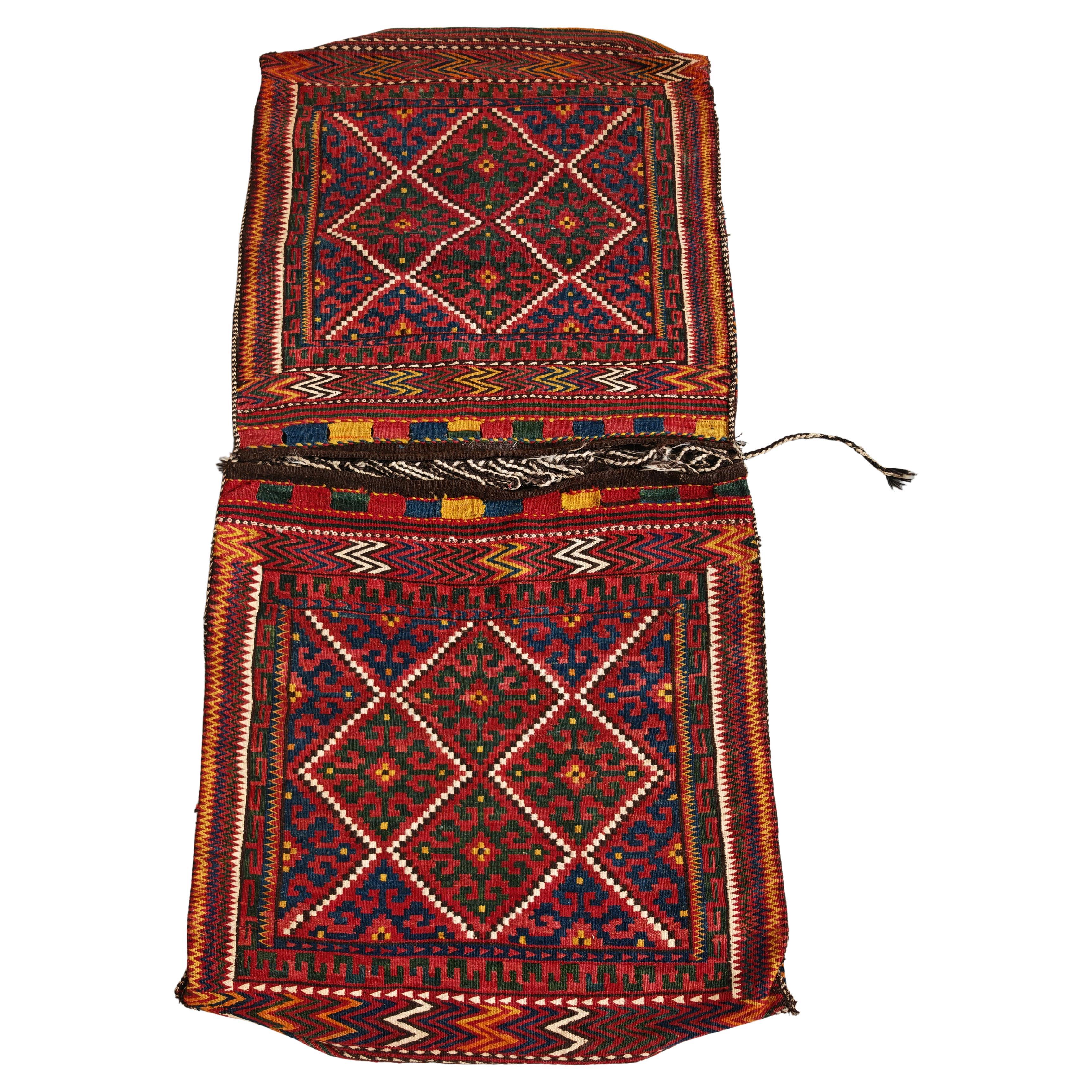 Antique Uzbek Tartari Kilim Saddle Bag, Uzbekistan 1900s For Sale
