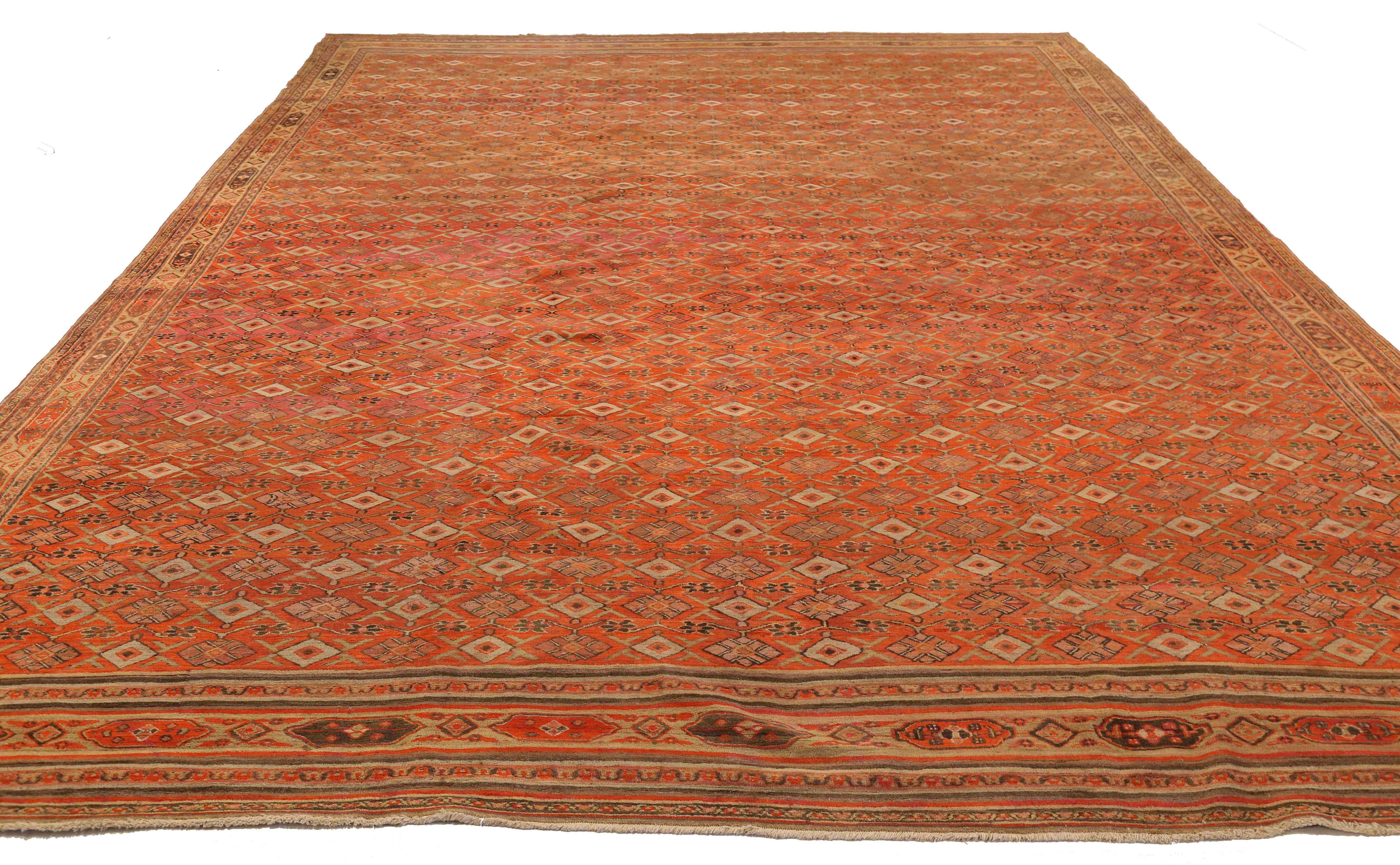 Antique Doroksh from Iran area rug handwoven from the finest sheep’s wool. It’s colored with all-natural vegetable dyes that are safe for humans and pets. It’s a traditional Samarghand design handwoven by expert artisans. It’s a lovely area rug that