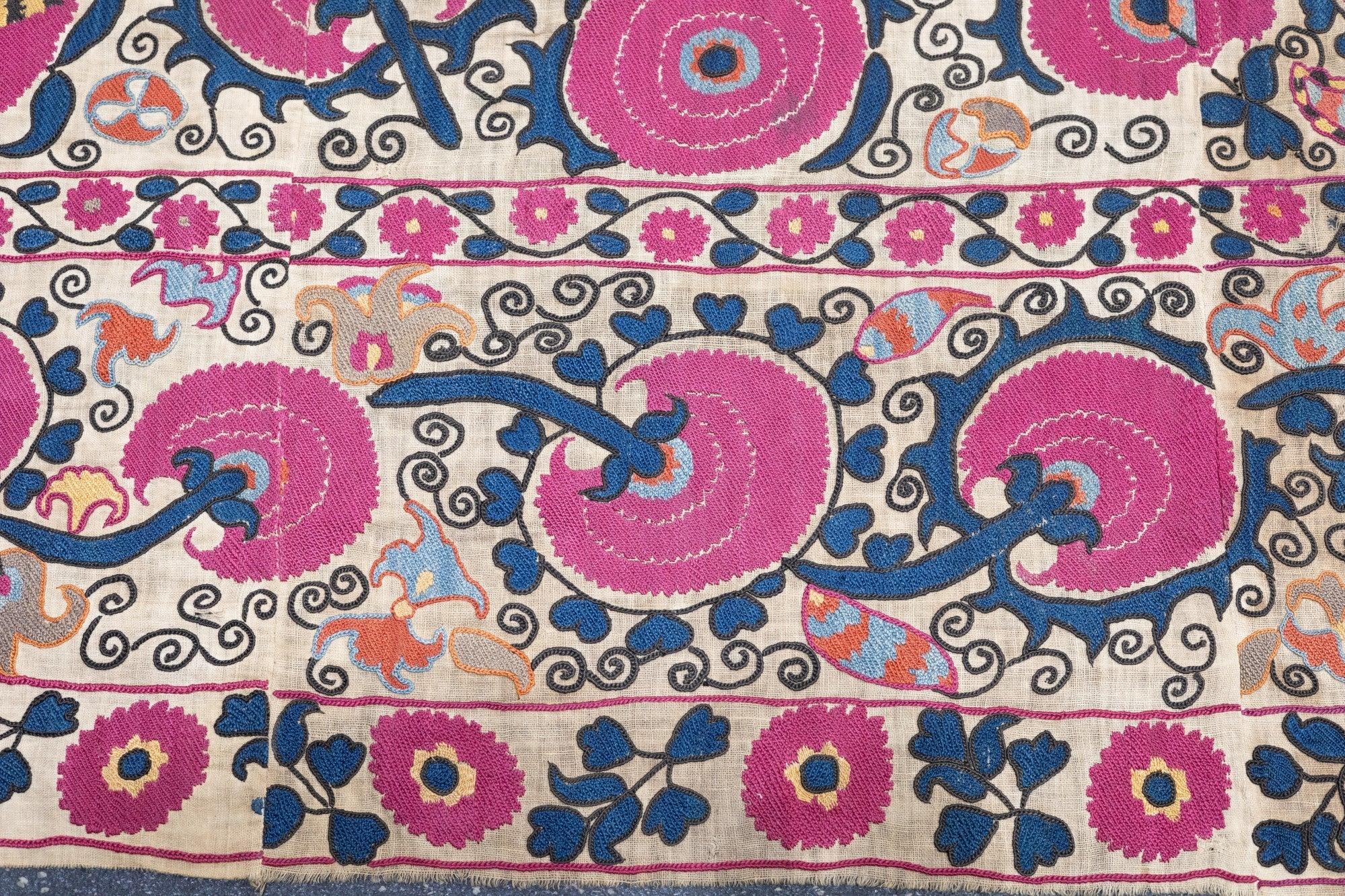 Antique Uzbekistan Suzani Rug 6'2'' x 7'11'' In Good Condition For Sale In New York, NY