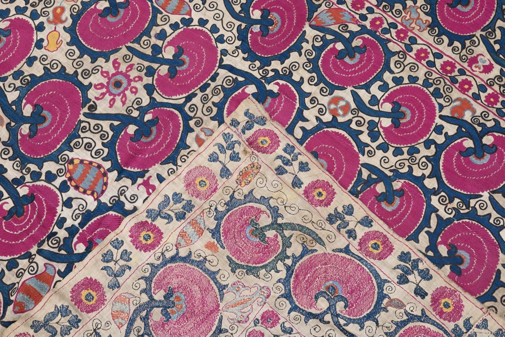 Antique Uzbekistan Suzani Rug 6'2'' x 7'11'' For Sale 1