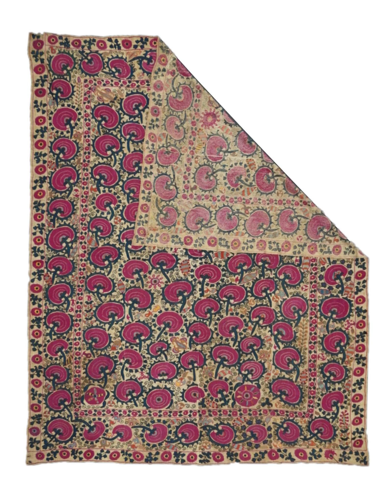 Antique Uzbekistan Suzani Rug 6'2'' x 7'11'' For Sale 2