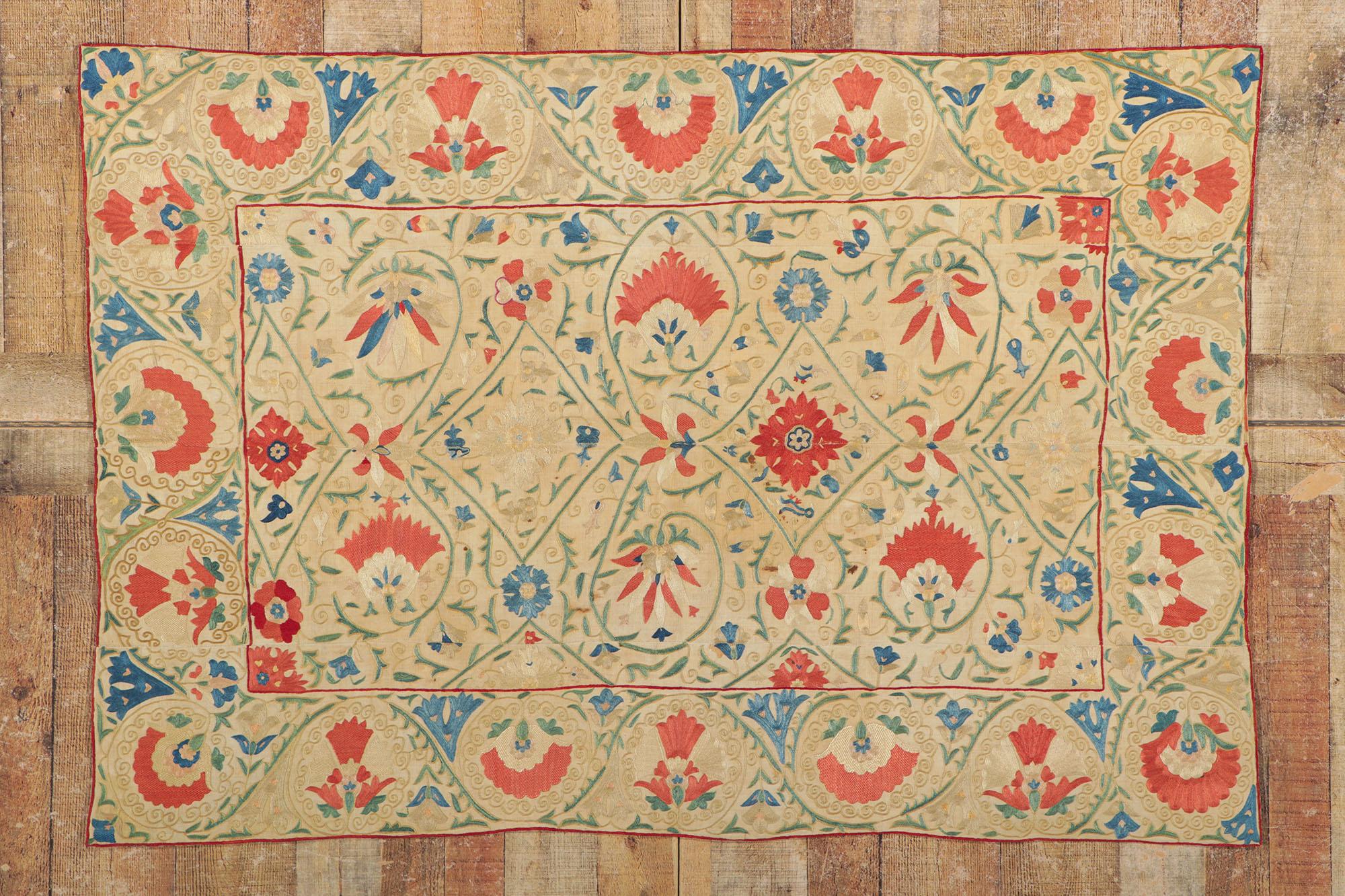 Antique Uzbekistan Suzani Tapestry Wall Hanging For Sale 1