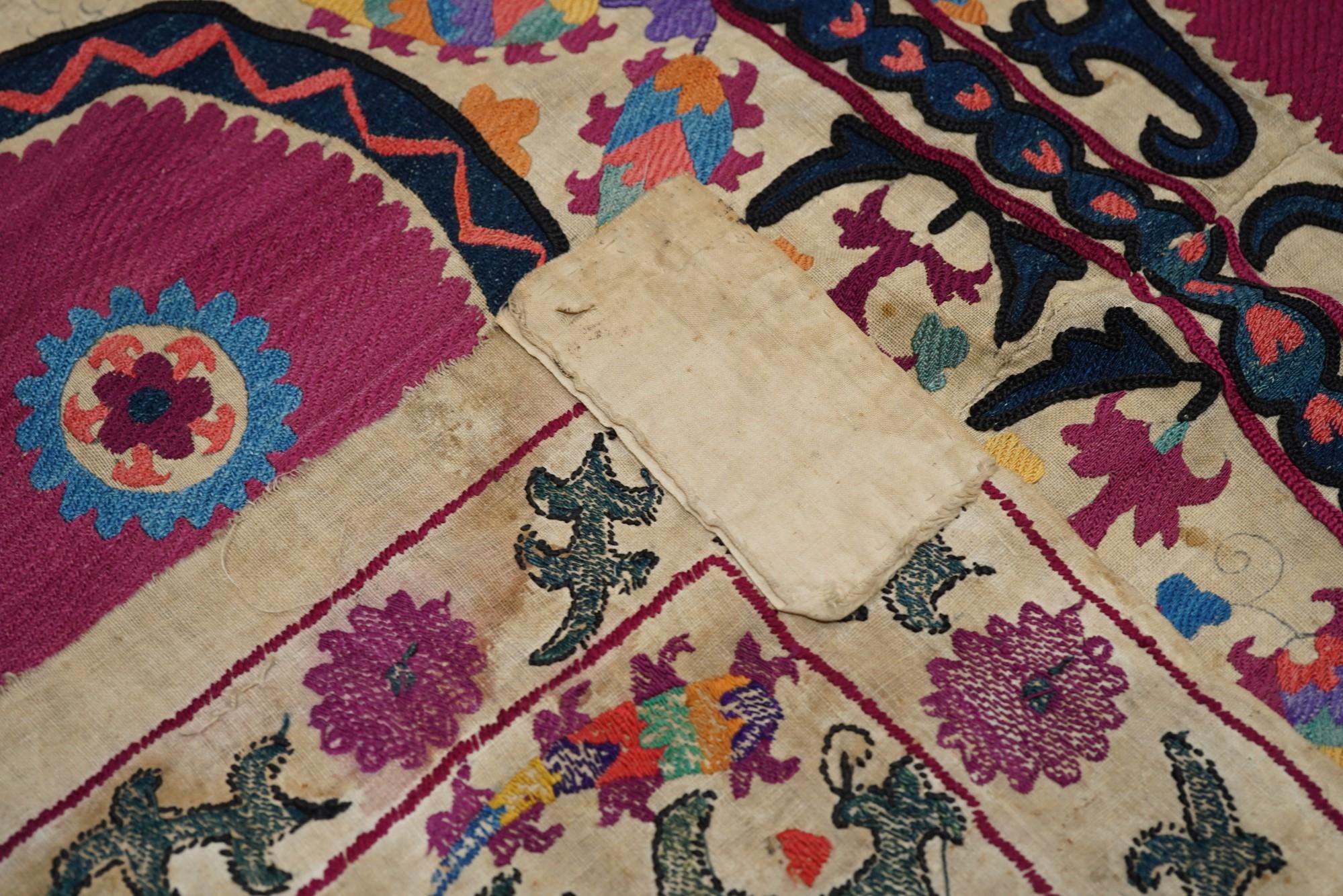 Antique Uzbekistan Suzani Textile Rug For Sale 3