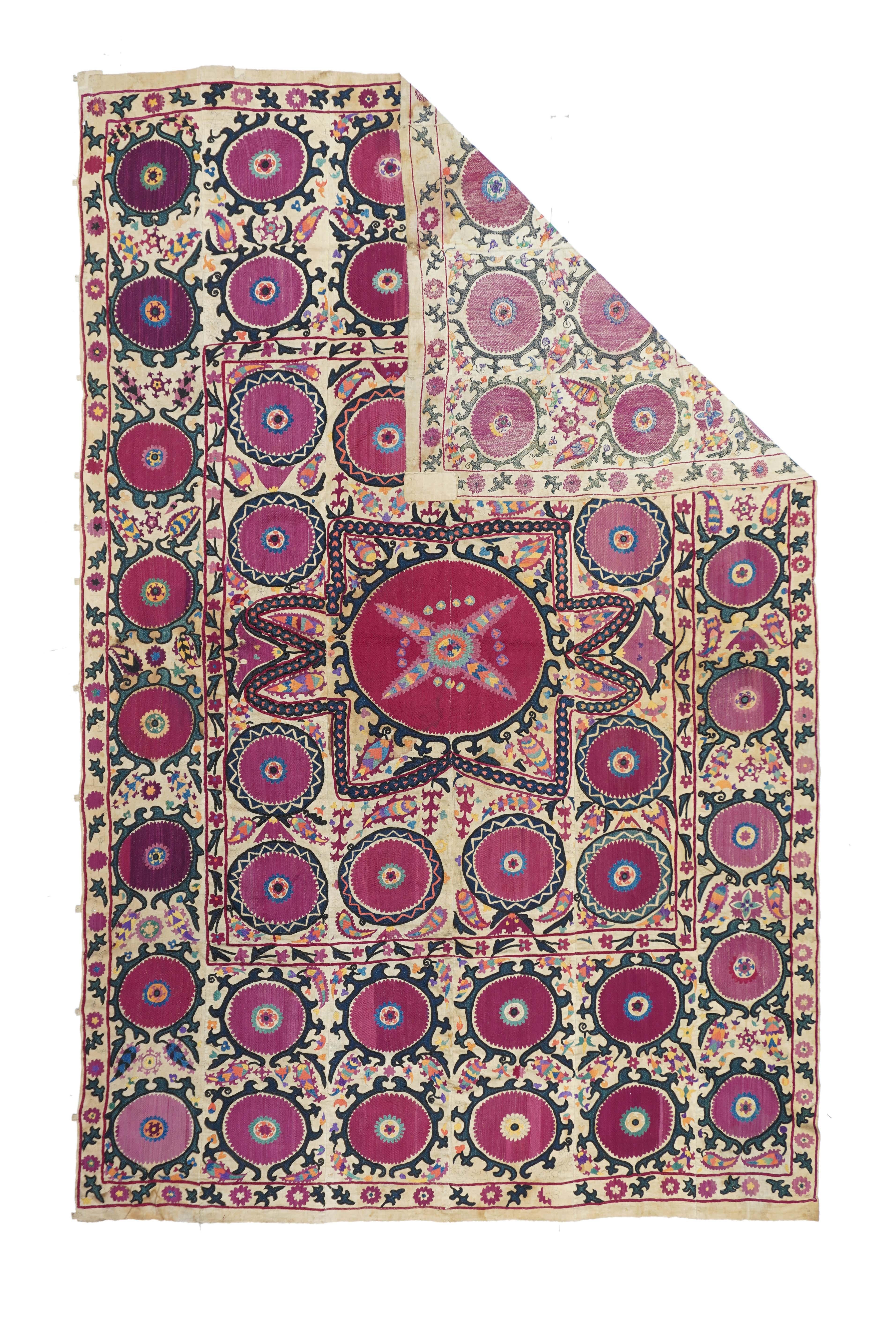 Antique Uzbekistan Suzani Textile Rug 6'2'' x 9'9''.