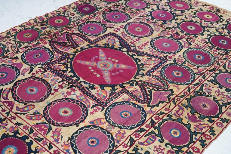 Antique Uzbekistan Suzani Textile Rug For Sale at 1stDibs