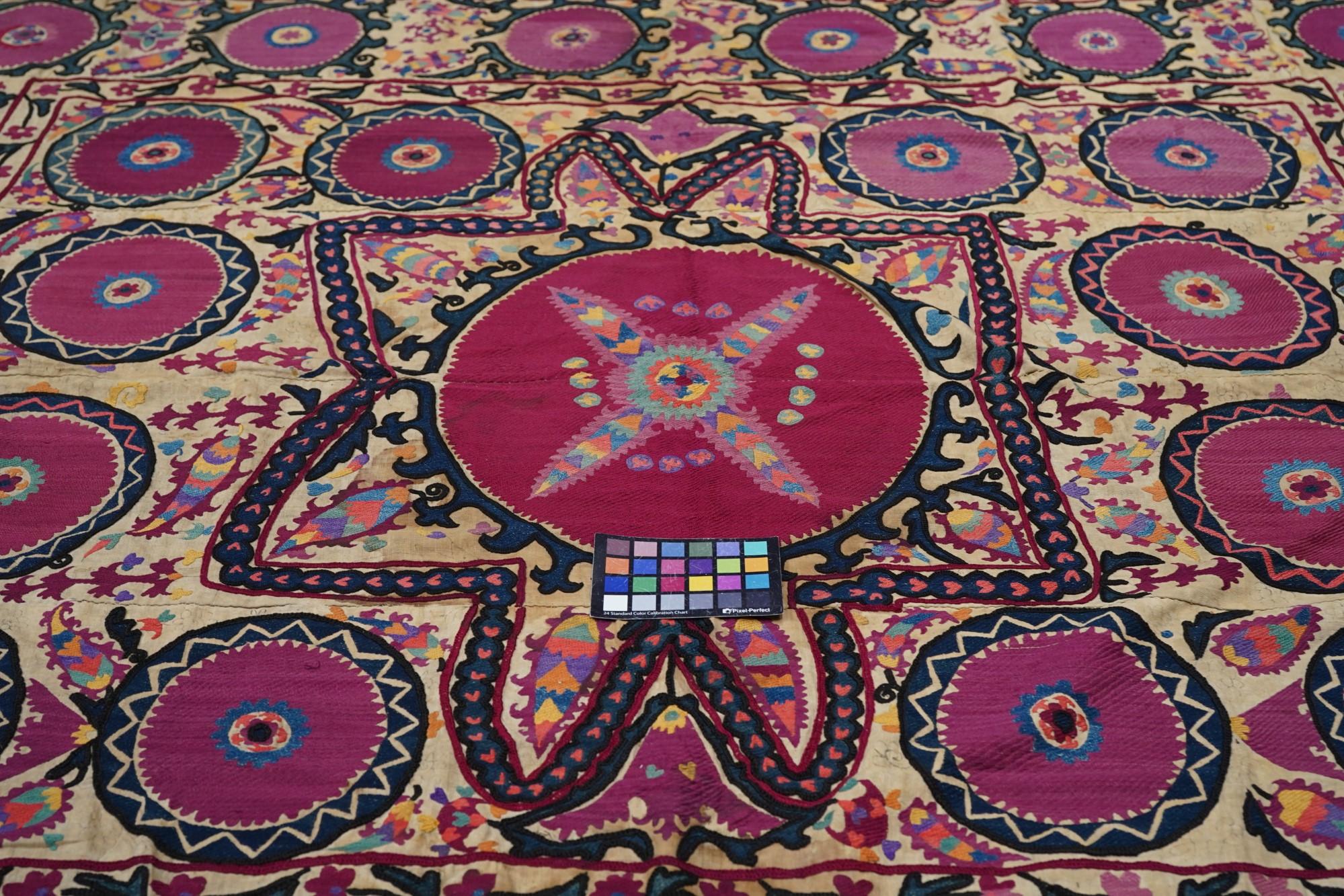 Antique Uzbekistan Suzani Textile Rug For Sale 2