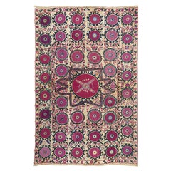 Antique Uzbekistan Suzani Textile Rug