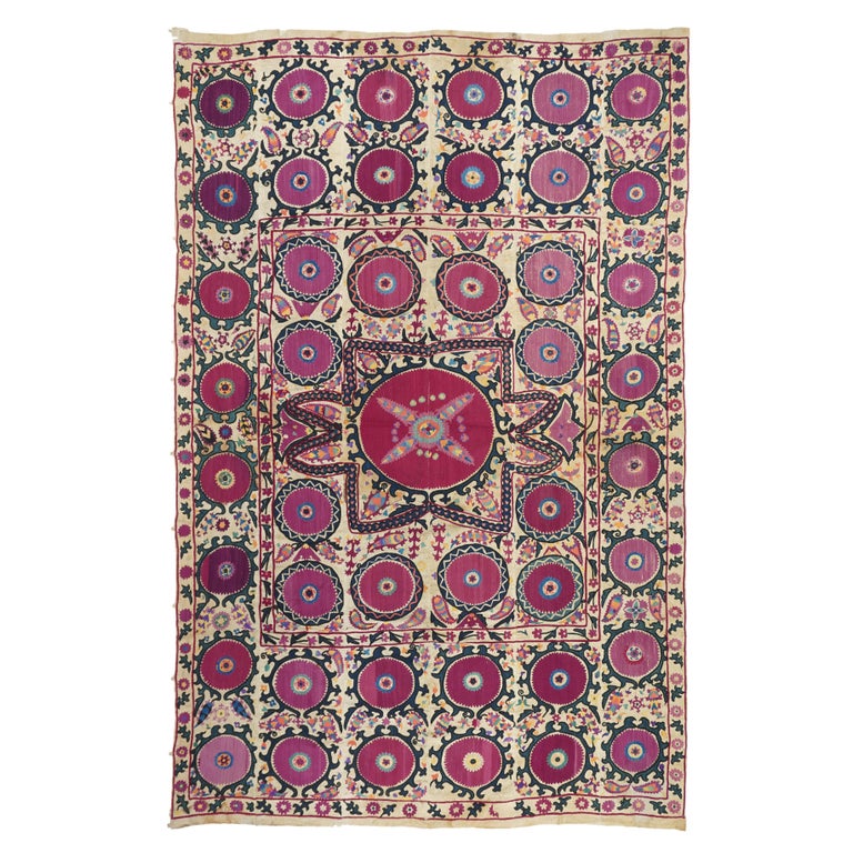 Antique Uzbekistan Suzani Textile Rug For Sale at 1stDibs