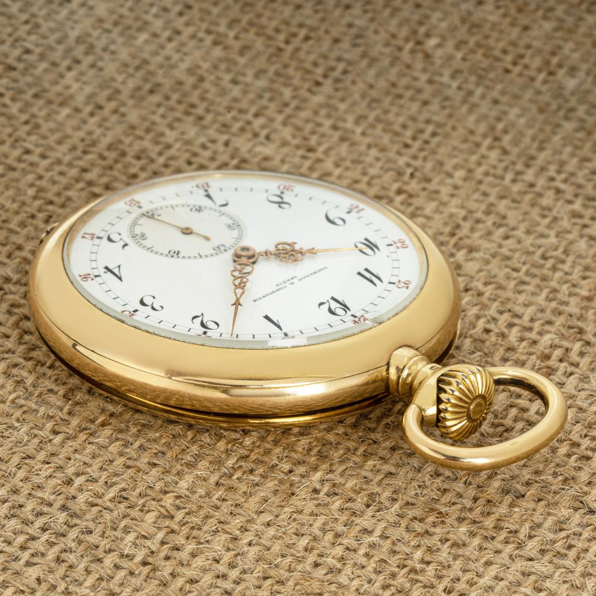 Vacheron Constantin. A Rare 18ct Yellow Gold Keyless Lever Open Face Quarter Repeater Pocket watch C1900.

Dial: The white enamel dial signed Vacheron Constantin Geneve with Breguet numerals, with unusual outer minute track with red twenty four hour