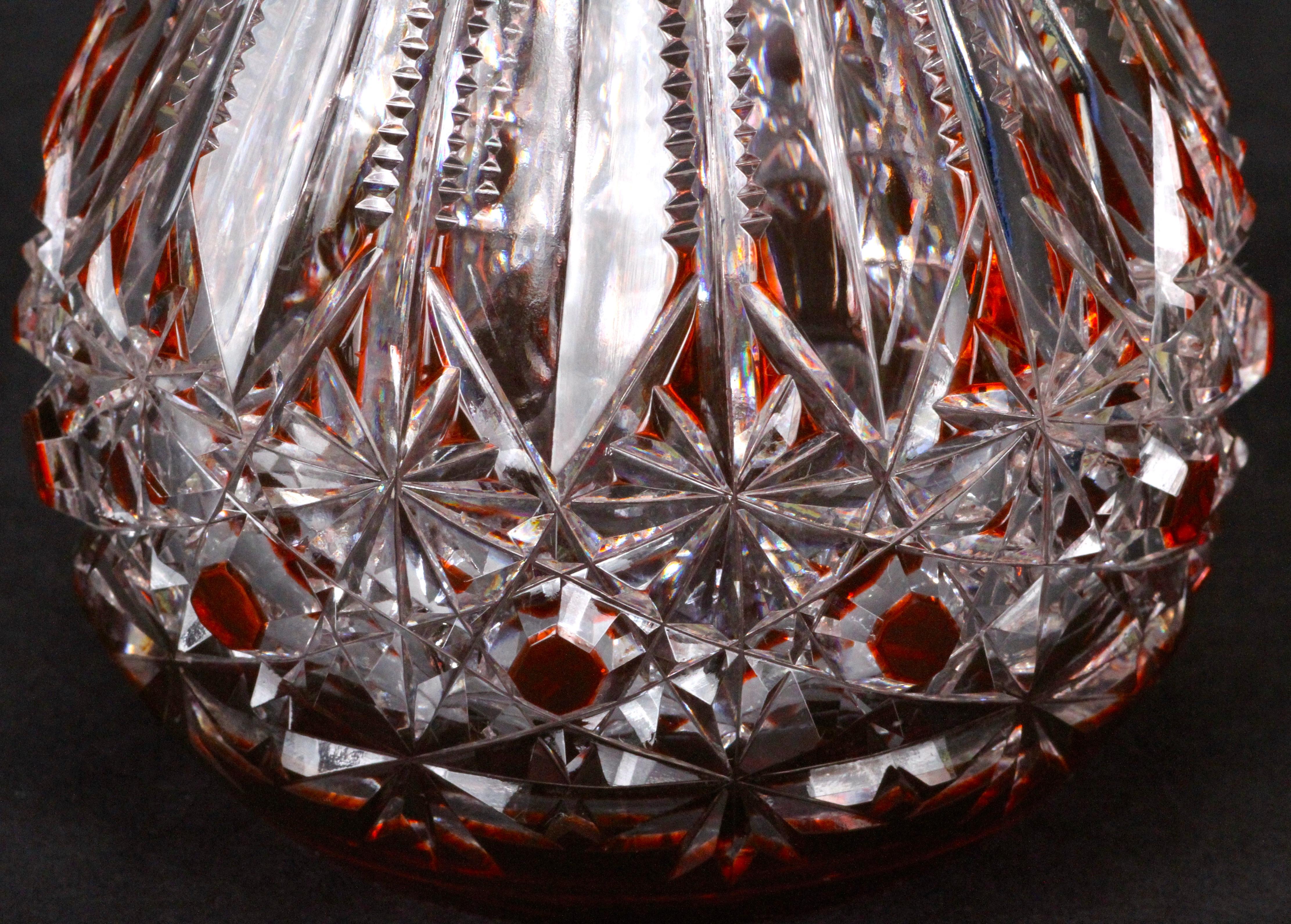 Art Deco Antique Val Saint Lambert Cut Crystal Amber Decanter For Sale