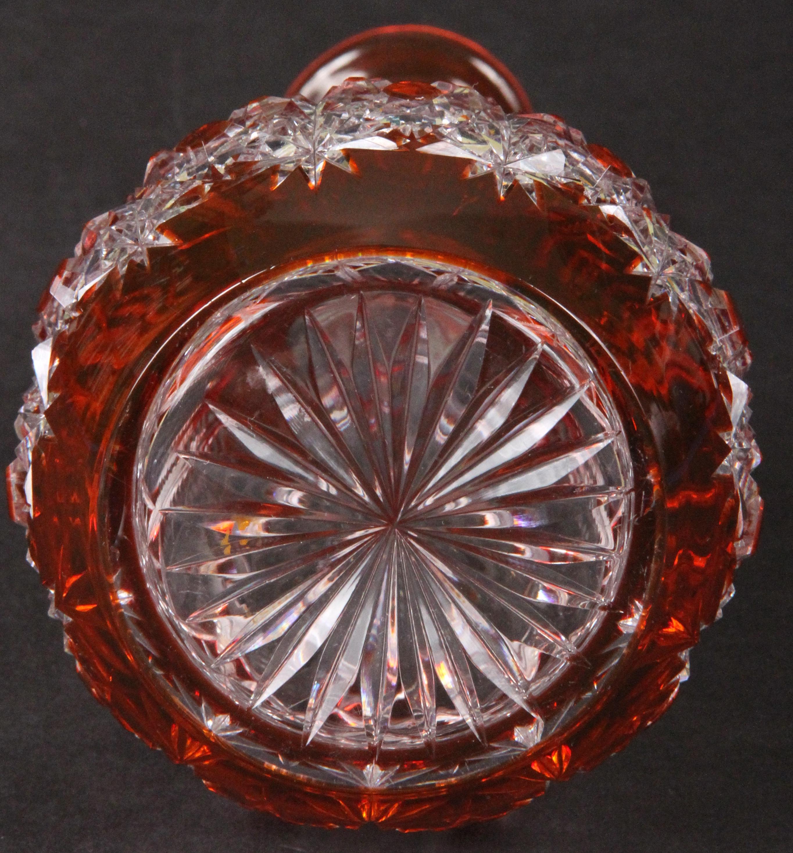 Faceted Antique Val Saint Lambert Cut Crystal Amber Decanter For Sale
