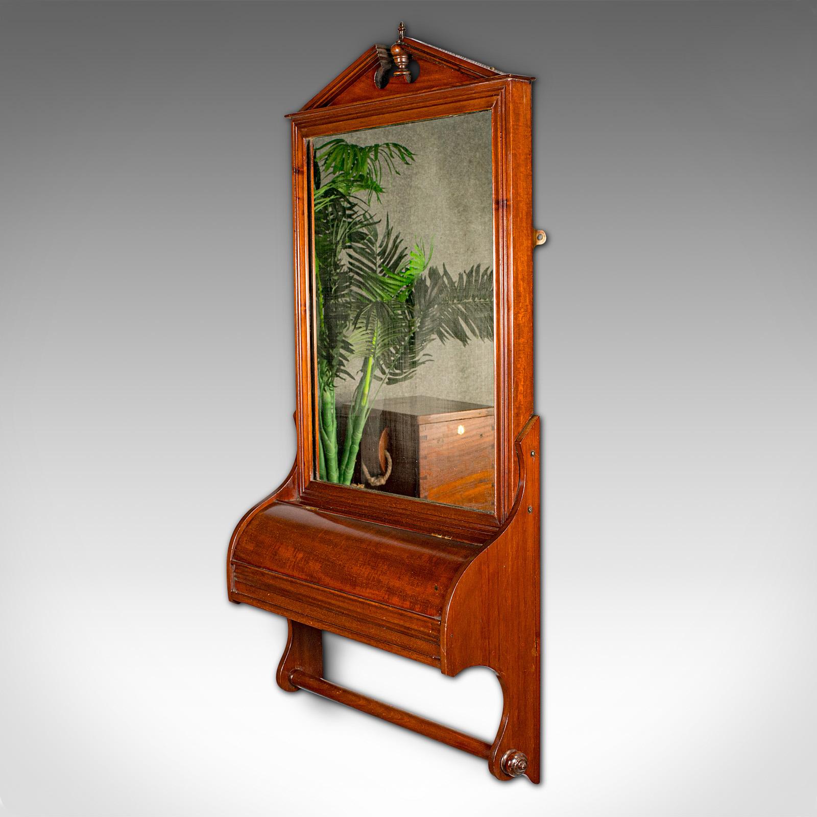 British Antique Valet Mirror, Glove Box, English, Reception, Scarf Rail, Victorian, 1900 For Sale