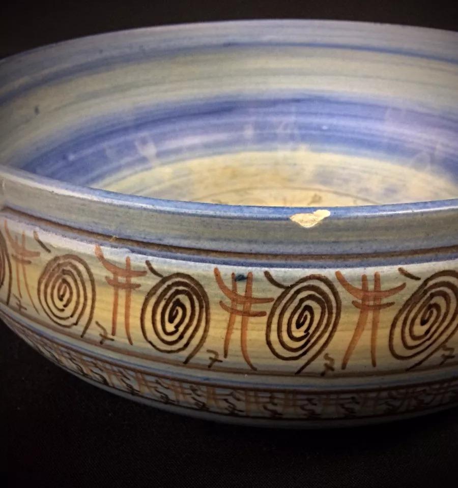 Unknown Antique Vallauris HB Handcrafted Large Bowl – Decorative Centerpiece - 2Y273 For Sale