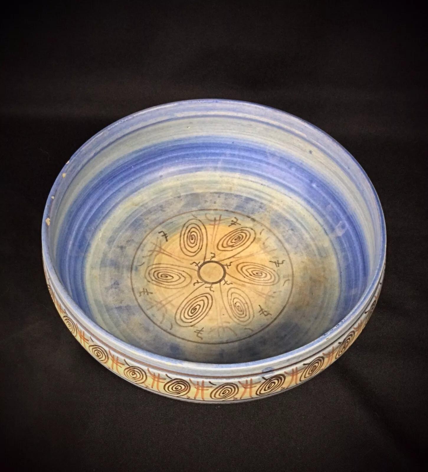 Ceramic Antique Vallauris HB Handcrafted Large Bowl – Decorative Centerpiece - 2Y273 For Sale