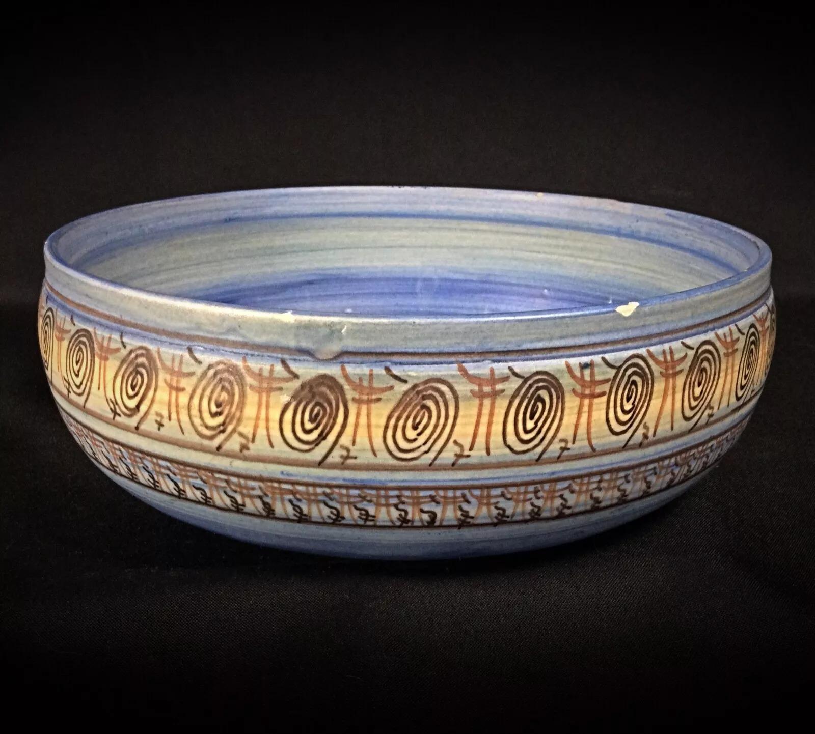 Antique Vallauris HB Handcrafted Large Bowl – Decorative Centerpiece - 2Y273 For Sale 1