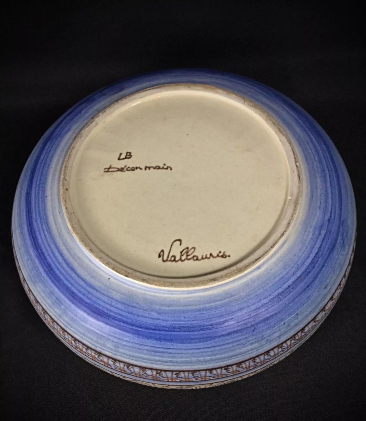 Antique Vallauris HB Handcrafted Large Bowl – Decorative Centerpiece - 2Y273 For Sale 2