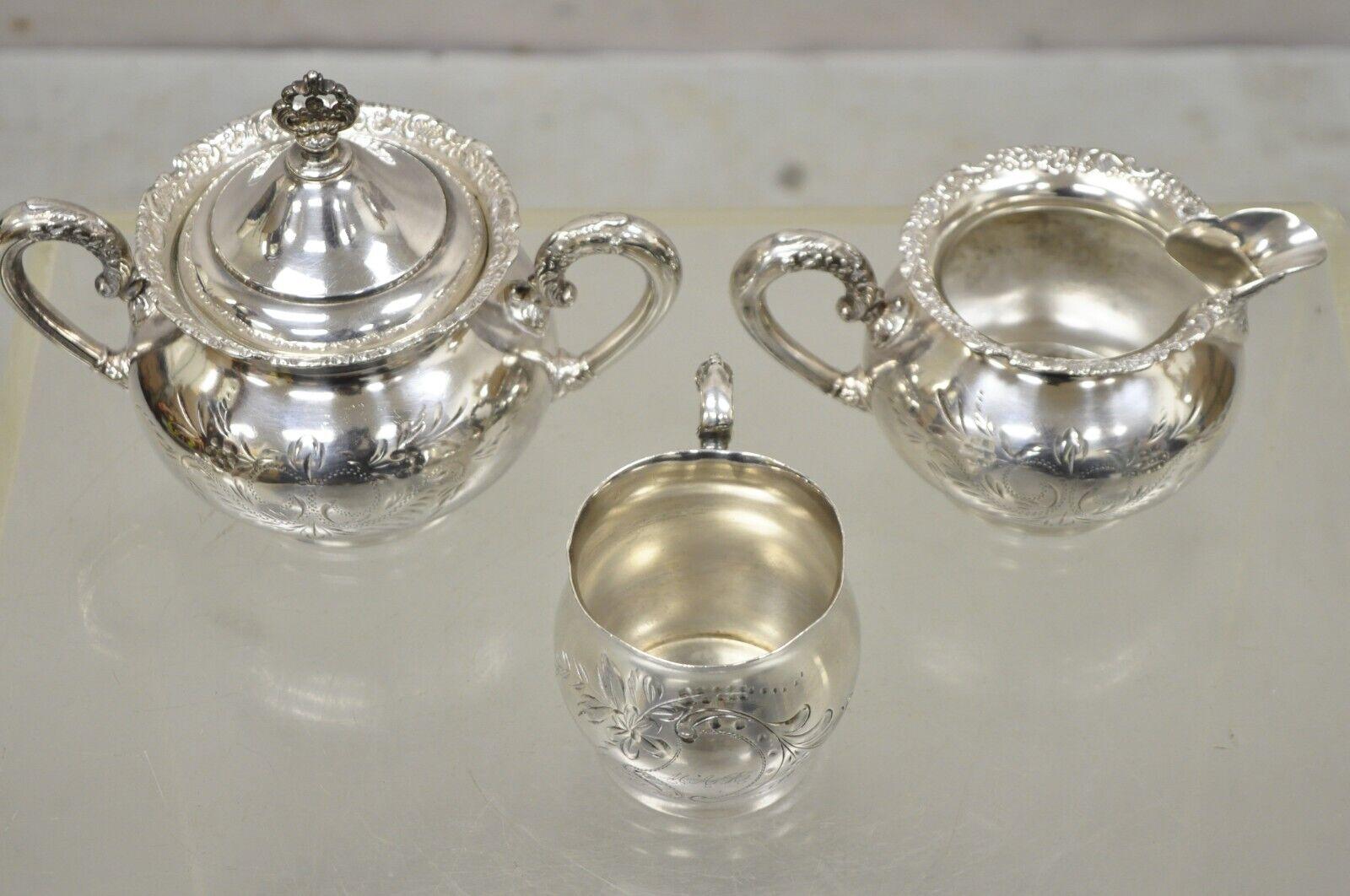 Antique Van Bergh Silver Plate Victorian Tea Serving Set, 3 Pc Set For Sale 4