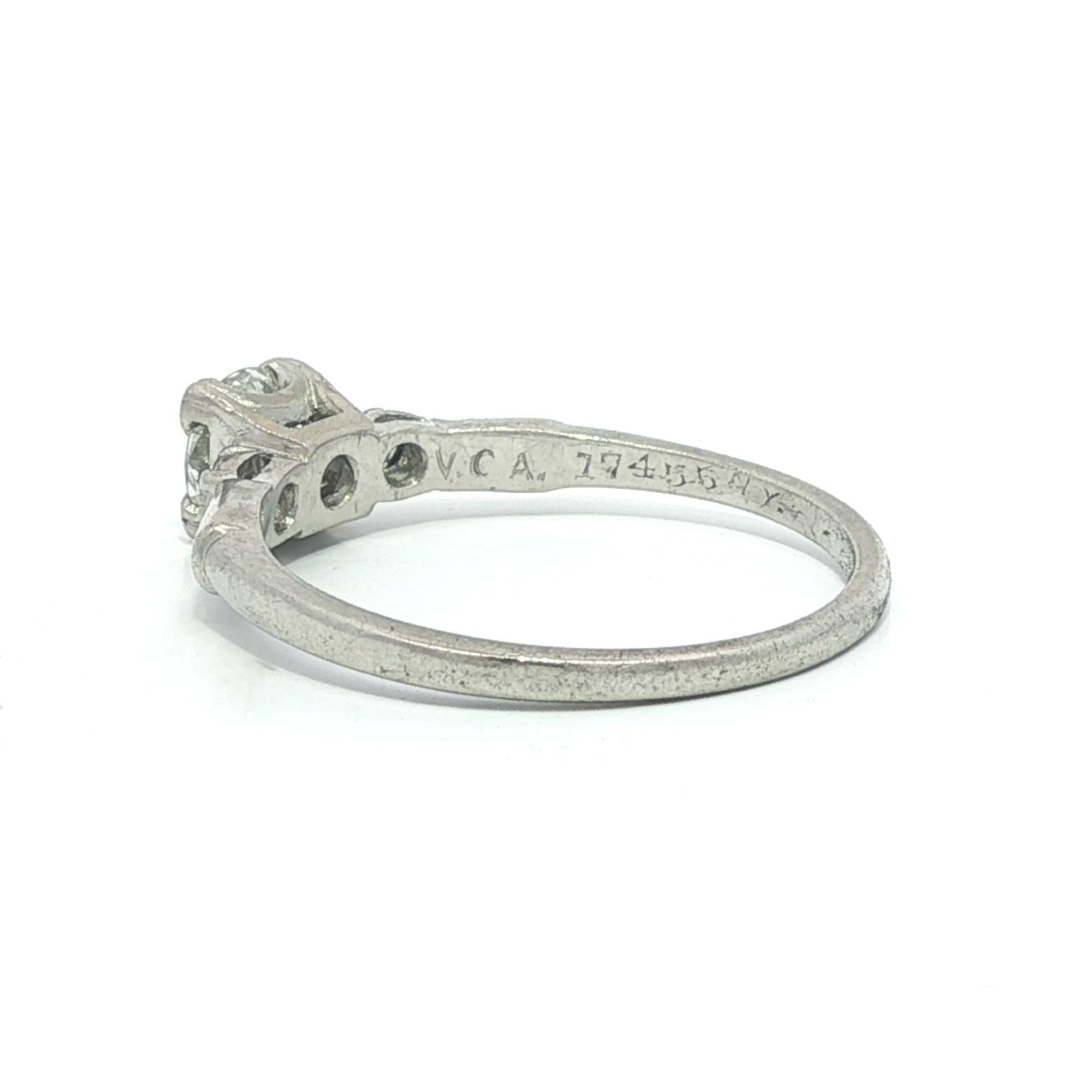 Antique Van Cleef & Arpels VCA Platinum .60ct Diamond Engagement Ring Box Paper im Angebot 7