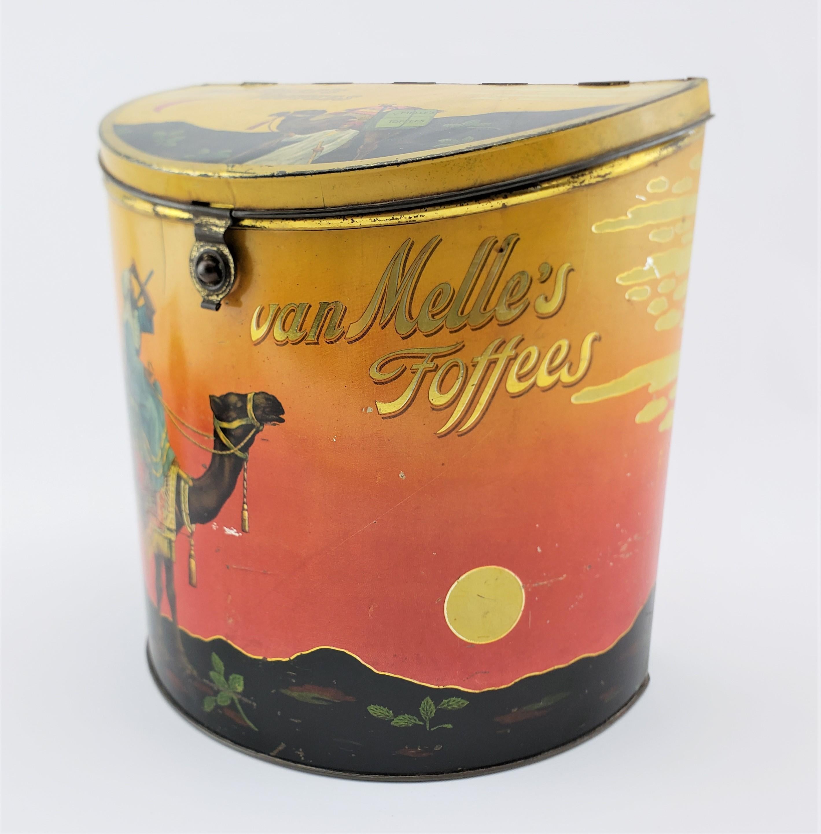 Art Deco Antique Van Melles Large Toffee Store Display Advertising Tin with Arabic Motif For Sale