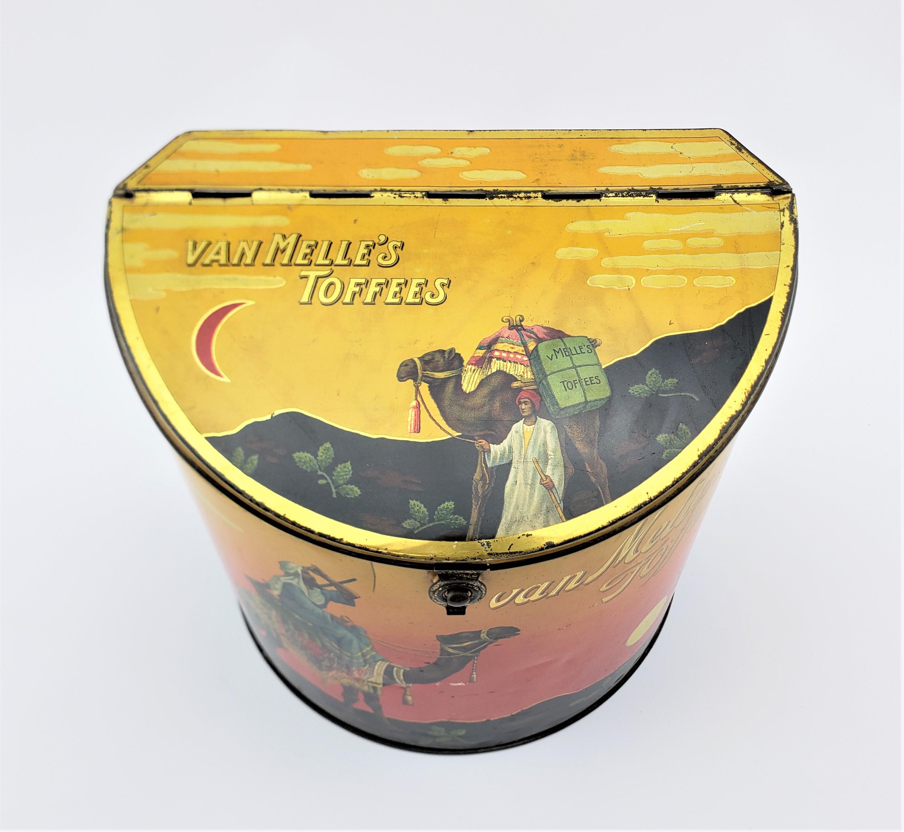 20th Century Antique Van Melles Large Toffee Store Display Advertising Tin with Arabic Motif For Sale
