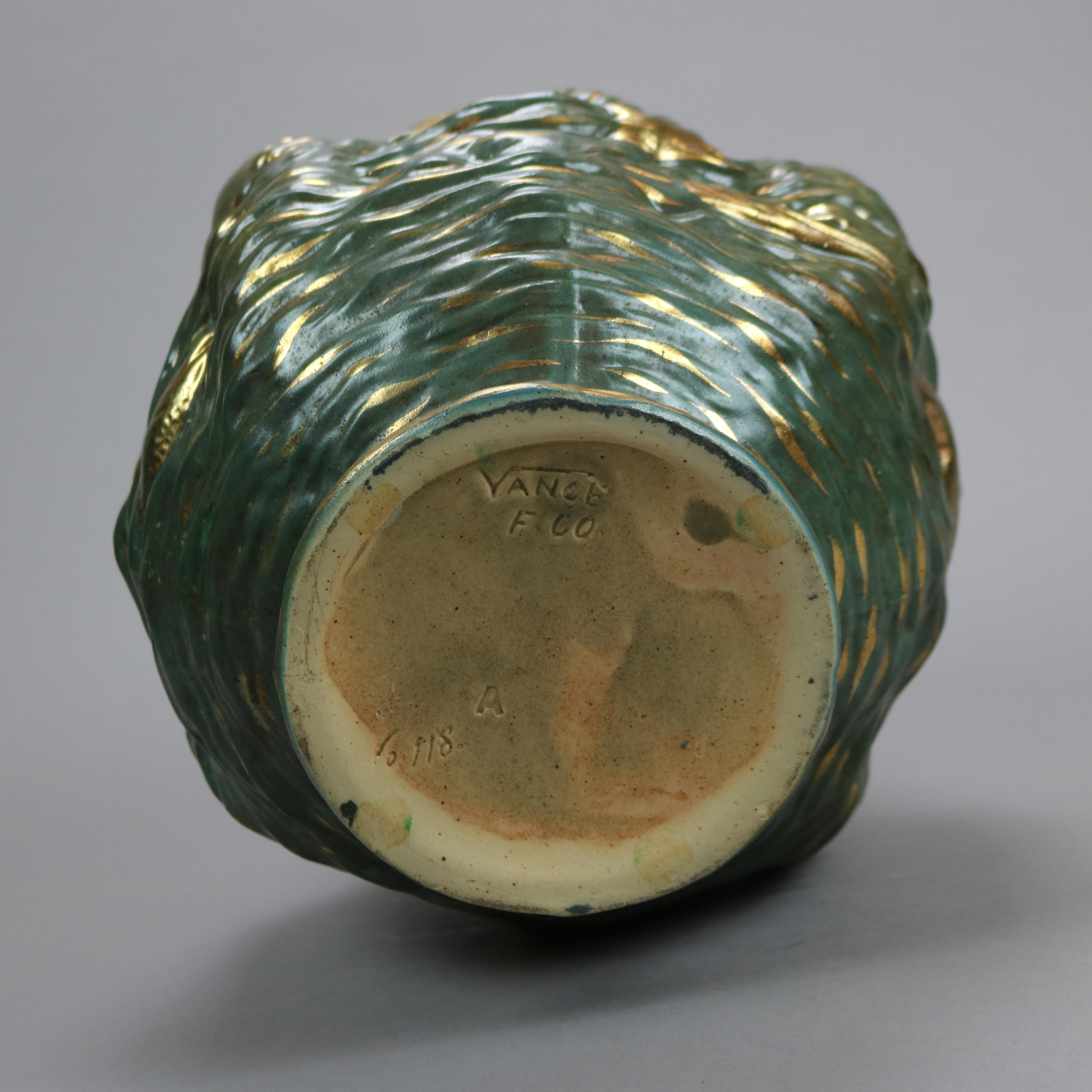 Antique Vance Avon Figural Faience Pottery Vase with Mermaids in Relief, c1900 4