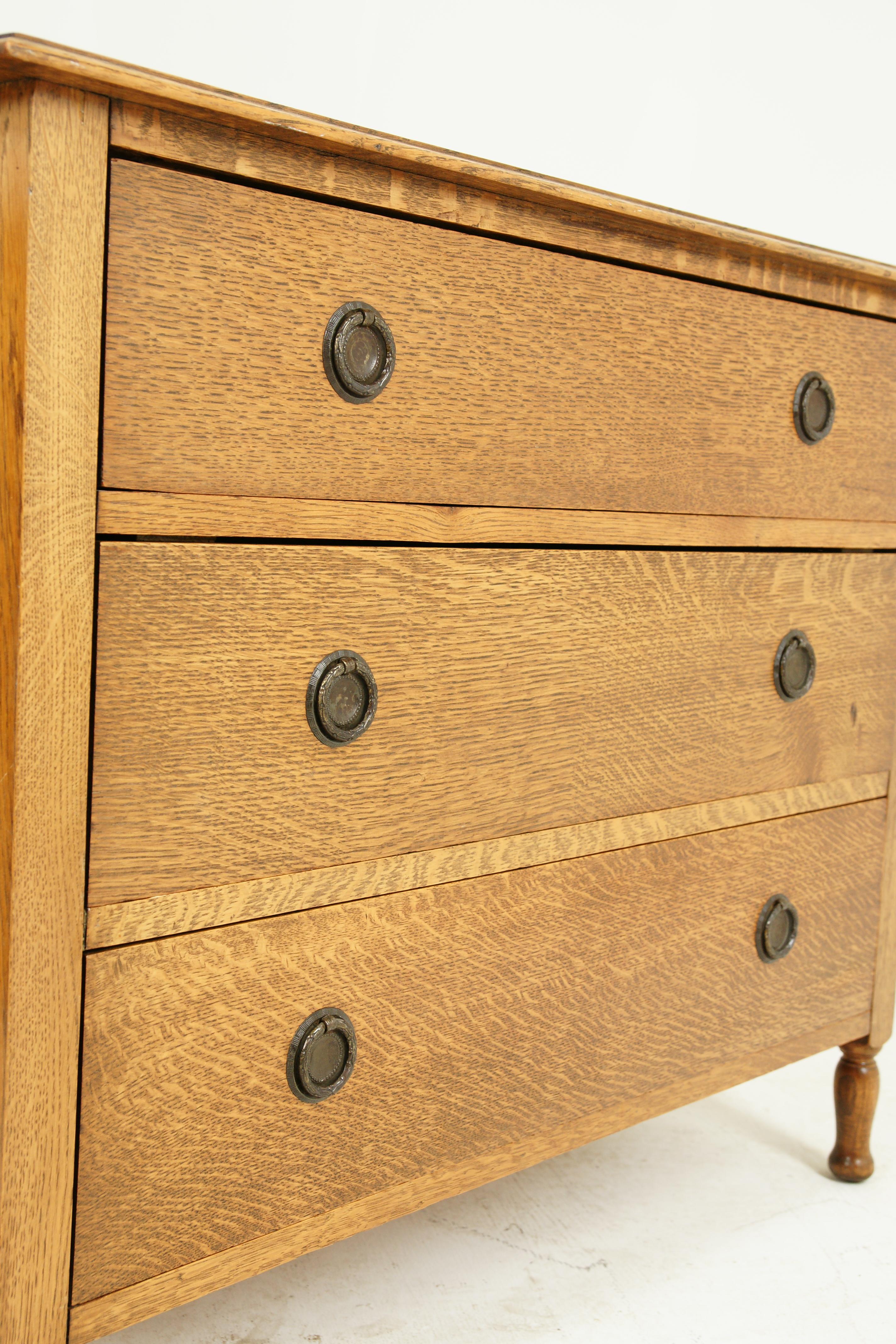 Mid-20th Century Antique Oak Vanity, Antique Dresser, Beveled Mirror, Tiger Oak, Scotland 1930