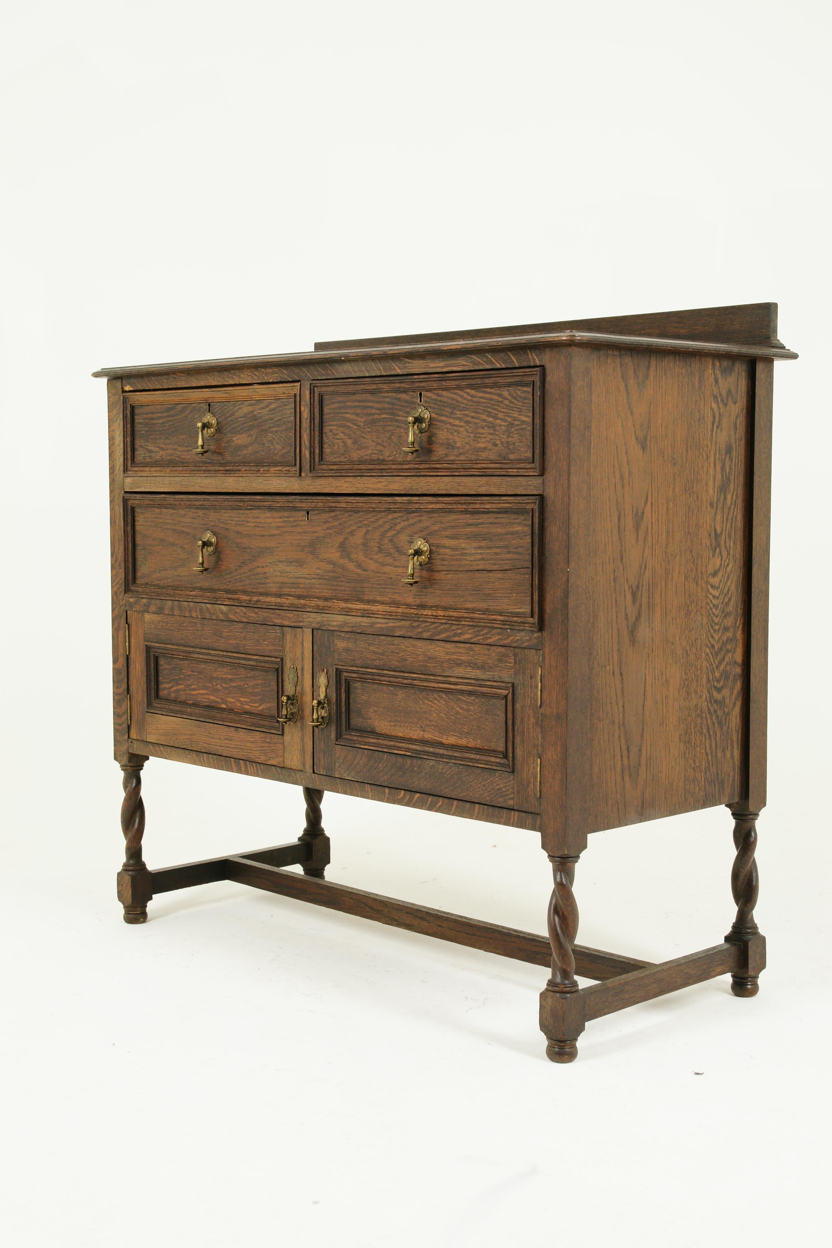 Hand-Crafted Antique Vanity, Antique Oak Dresser, Jacobean Revival, Tiger Oak, Scotland