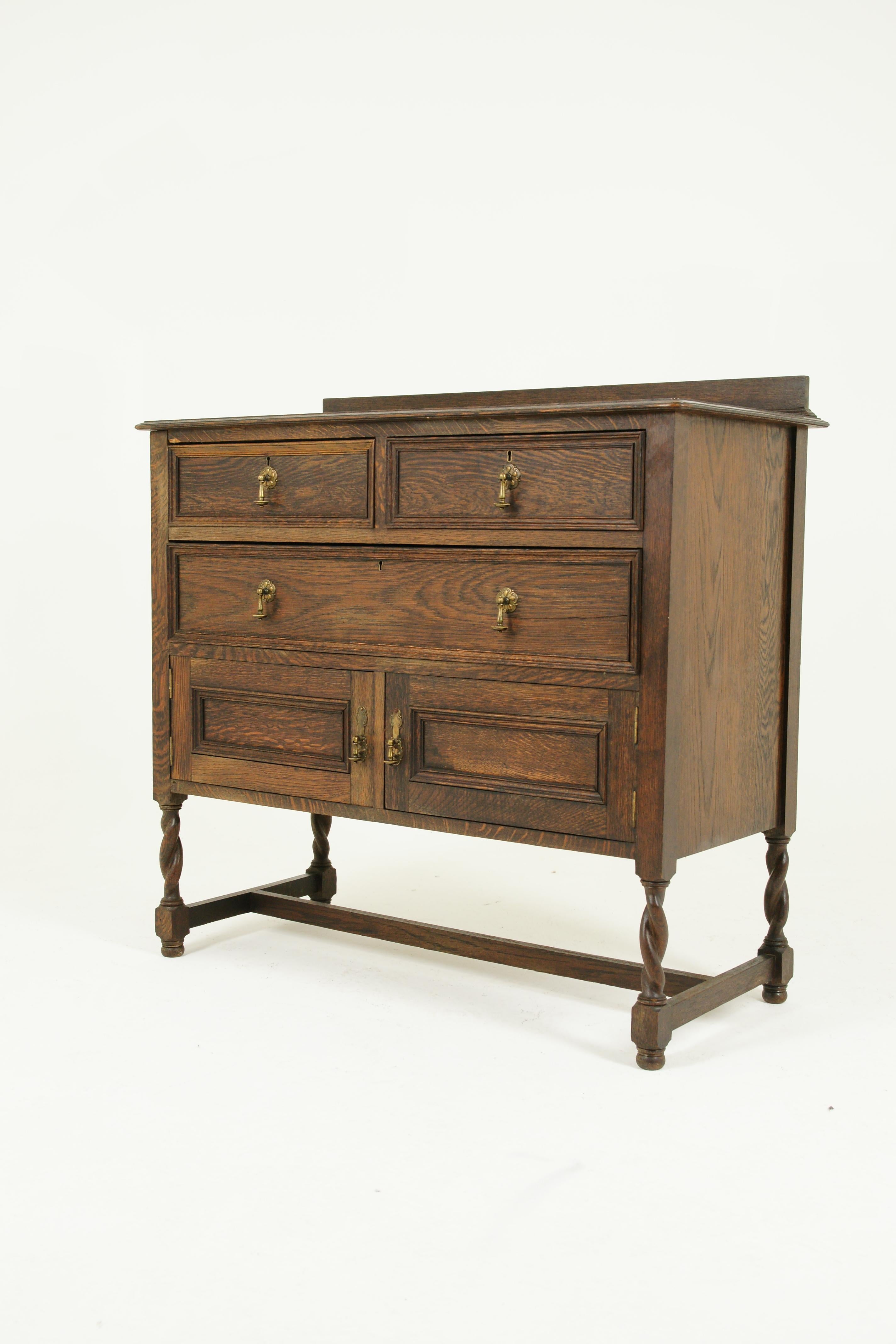Early 20th Century Antique Vanity, Antique Oak Dresser, Jacobean Revival, Tiger Oak, Scotland