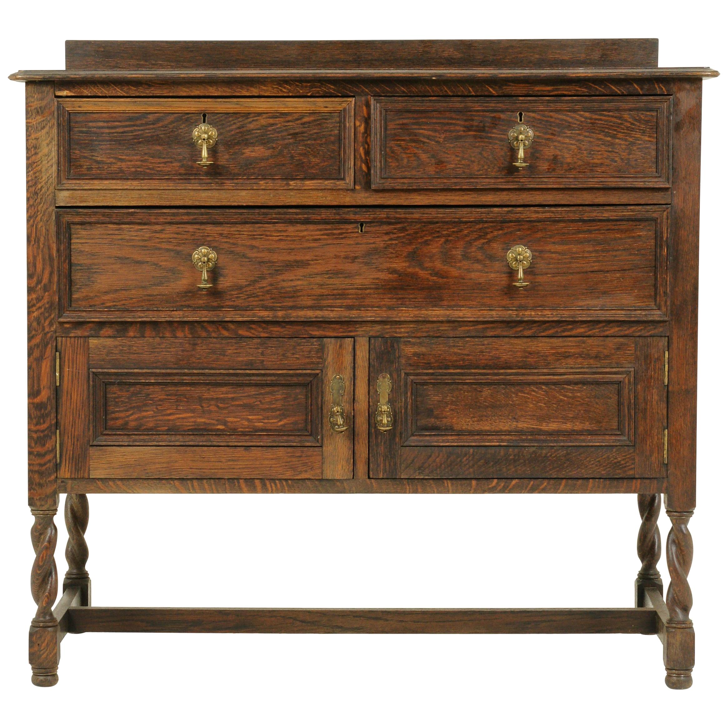Antique Vanity, Antique Oak Dresser, Jacobean Revival, Tiger Oak, Scotland