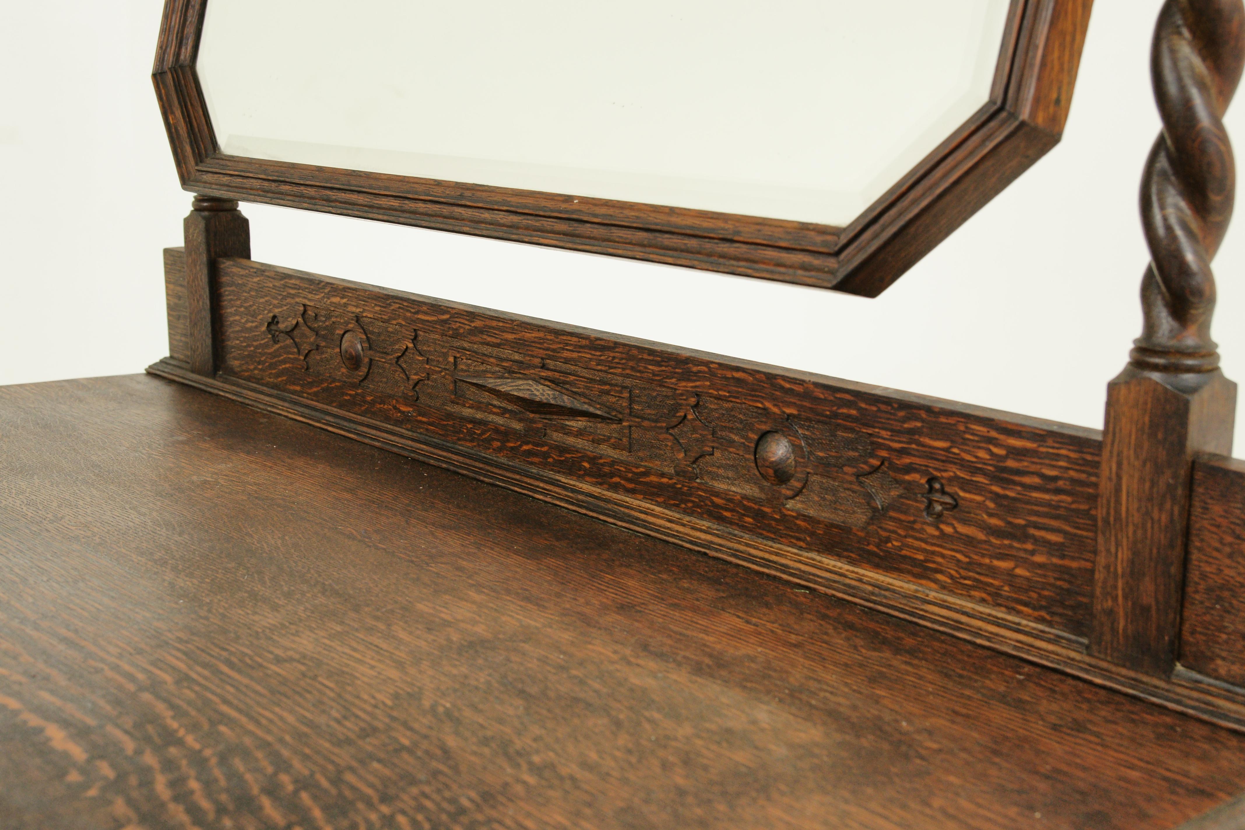 Scottish Antique Vanity, Antique Oak Dresser, Jacobean Revival, Tiger Oak, Scotland