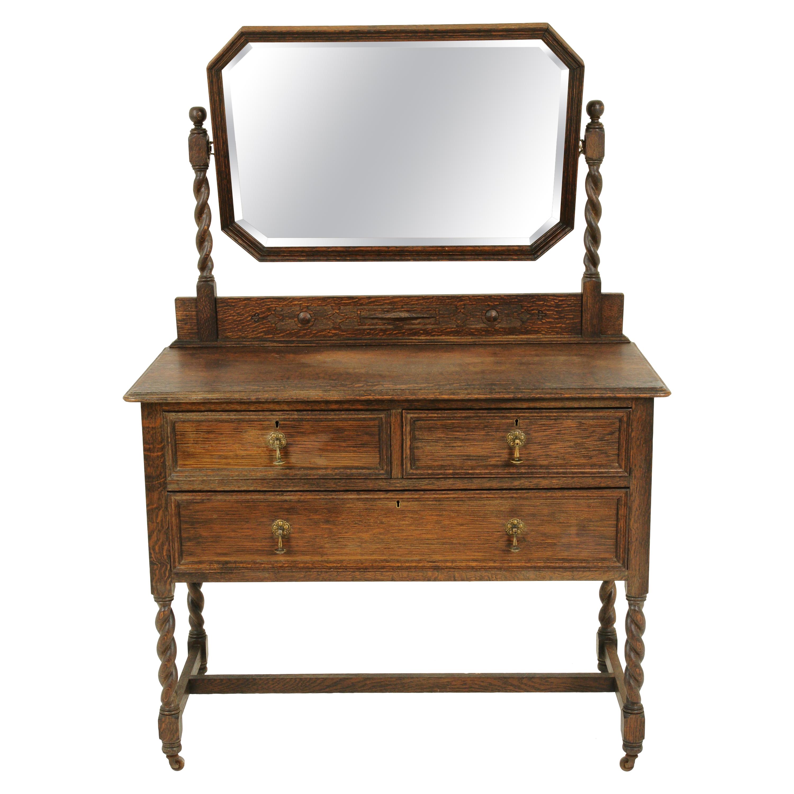 Antique Vanity, Antique Oak Dresser, Jacobean Revival, Tiger Oak, Scotland