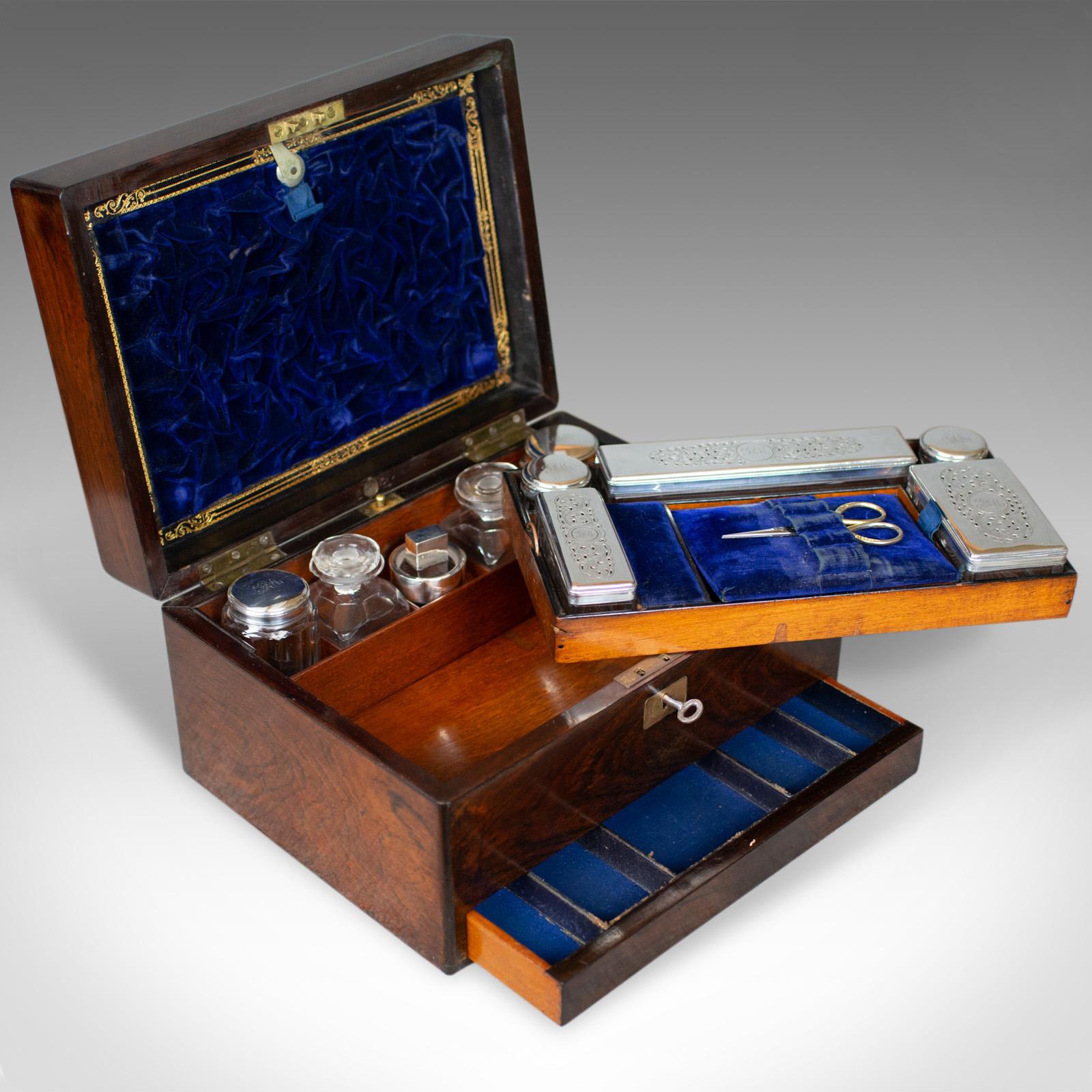Antique Vanity Box, English, Victorian, Travelling Case, Rosewood, circa 1850 1