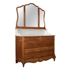 Ancienne commode:: française:: dessus marbre:: dos miroir:: acajou