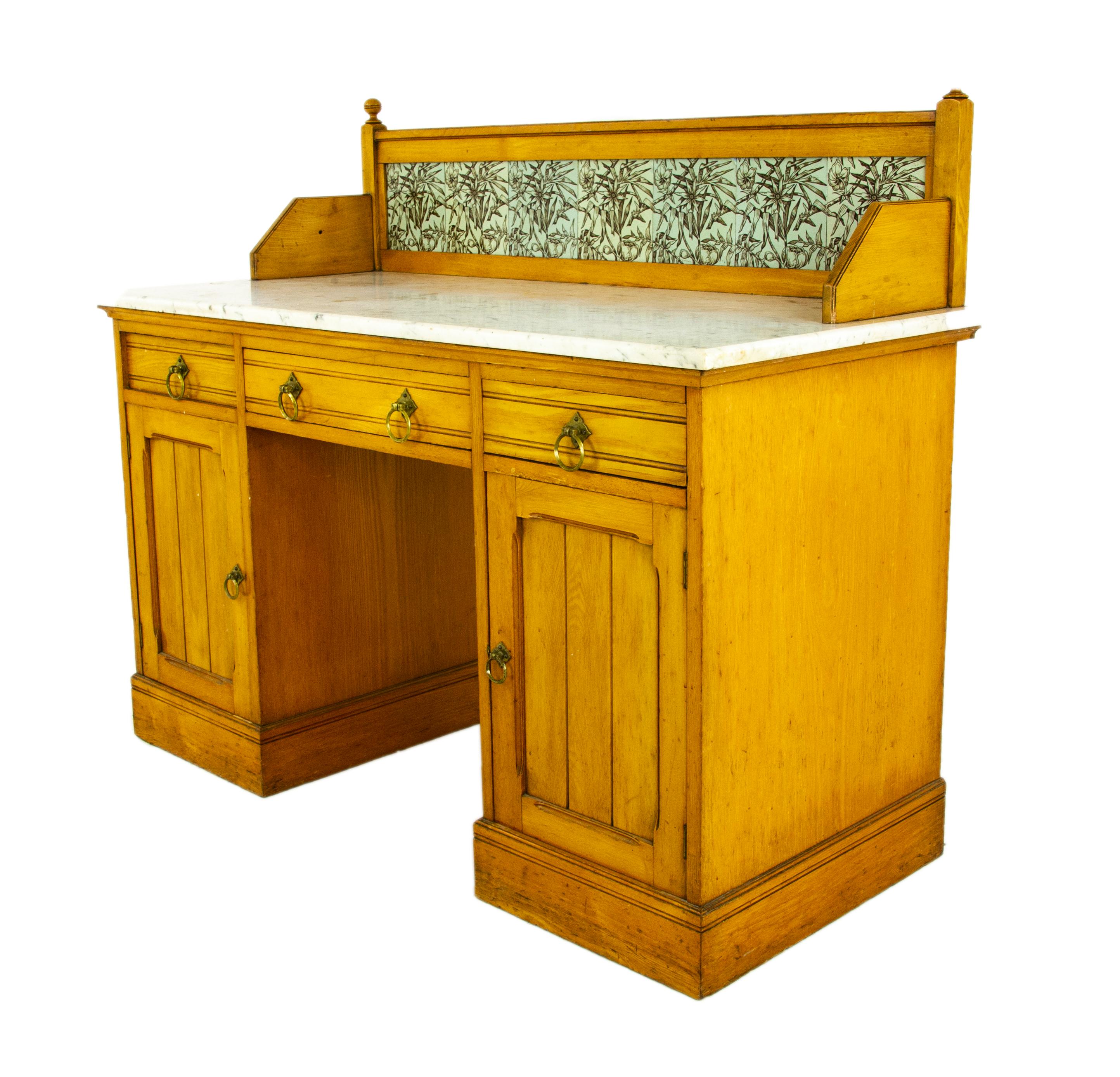 Hand-Crafted Antique Vanity Desk, Victorian Marble Top Washstand, Scotland 1900, B1437A