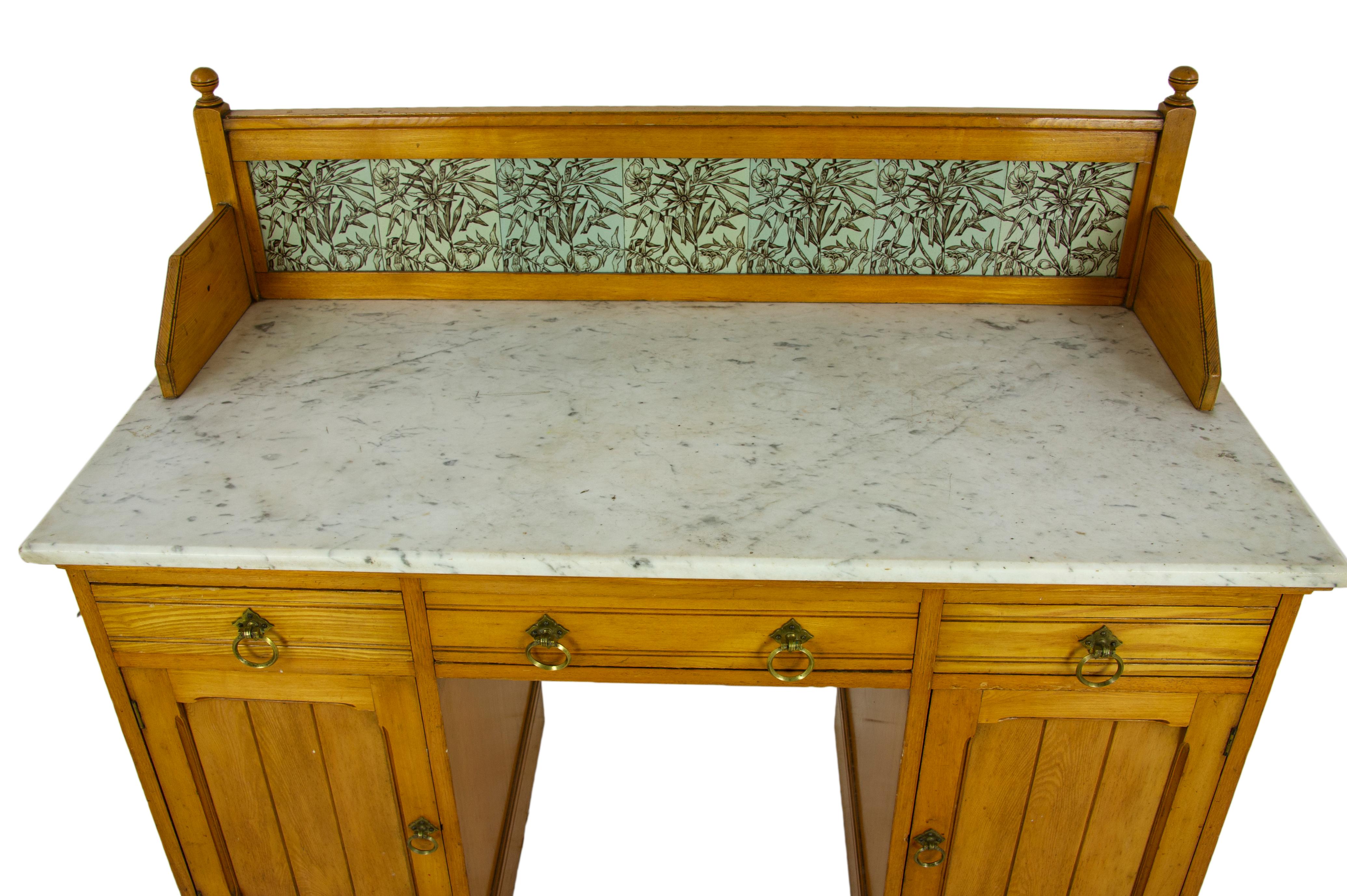Early 20th Century Antique Vanity Desk, Victorian Marble Top Washstand, Scotland 1900, B1437A