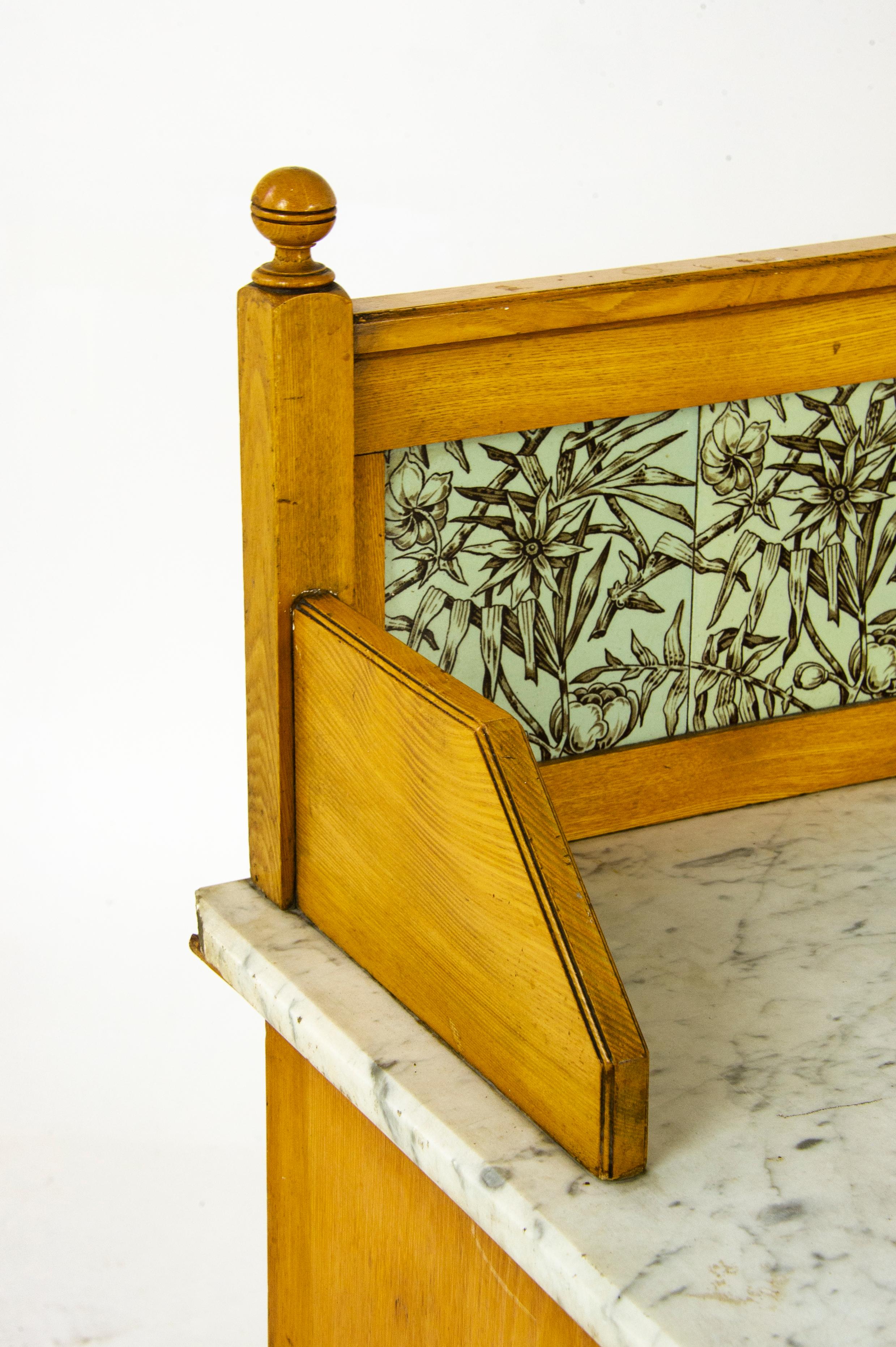 Oak Antique Vanity Desk, Victorian Marble Top Washstand, Scotland 1900, B1437A