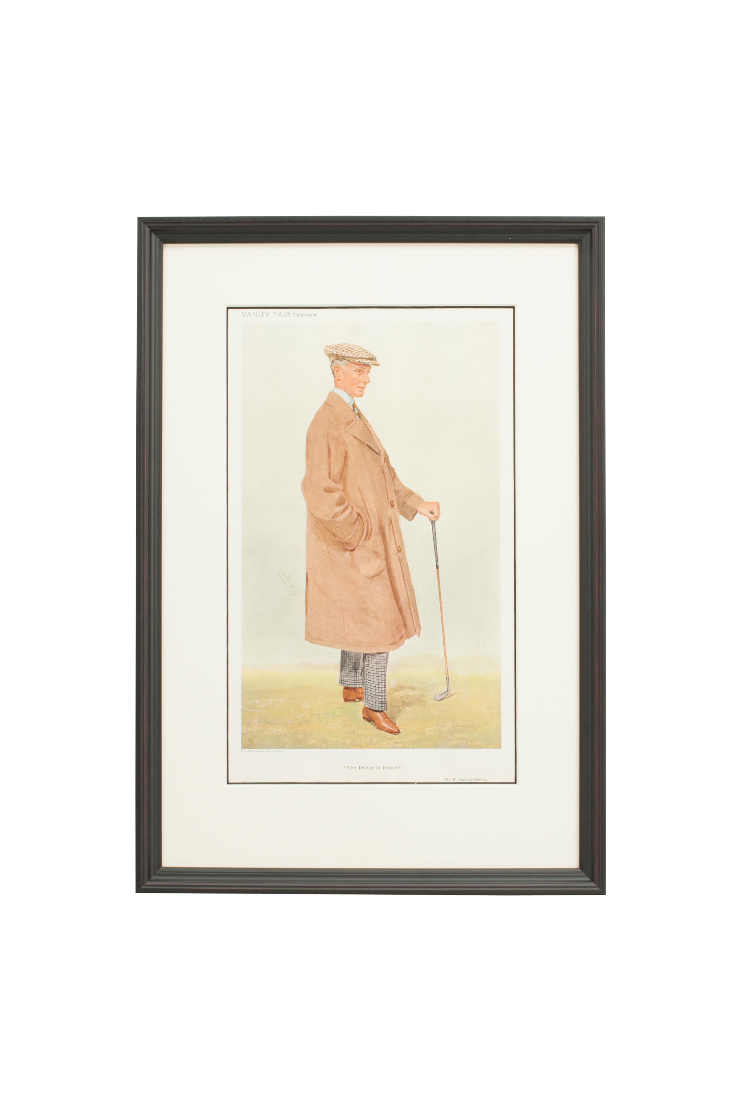 Vintage Vanity Fair Golf Pictures, Sir Leslie Ward.
A set of seven framed Golfers taken from 'Vanity Fair'. All but one of the supplements is taken from 'Vanity Fair', the single one (The Right Honorable D. Lloyd George) is from 'The World'. The