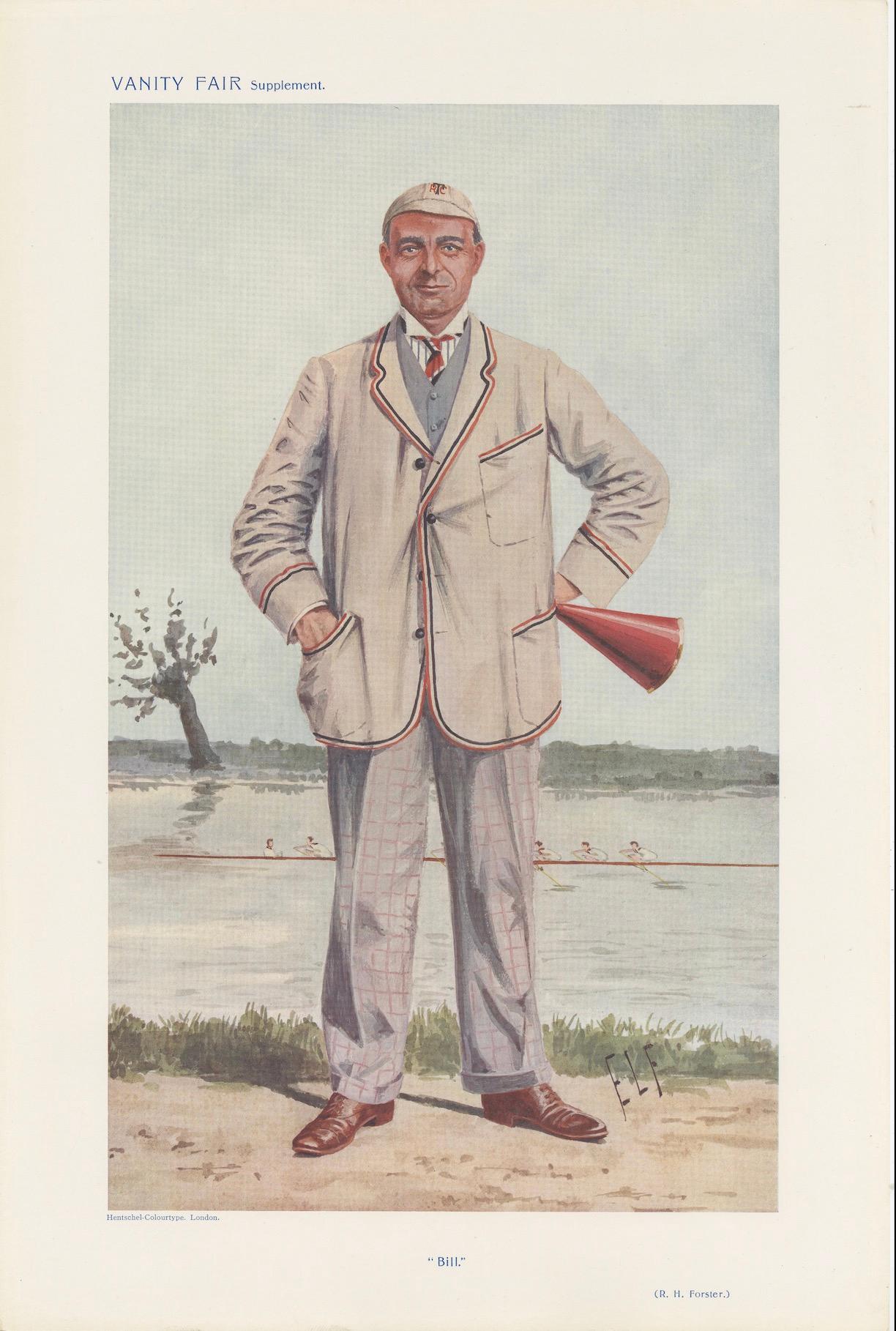 Paper Antique Vanity Fair Print 'Bill' R.H. Forster, Rowing Coach by ELF – 1910 For Sale