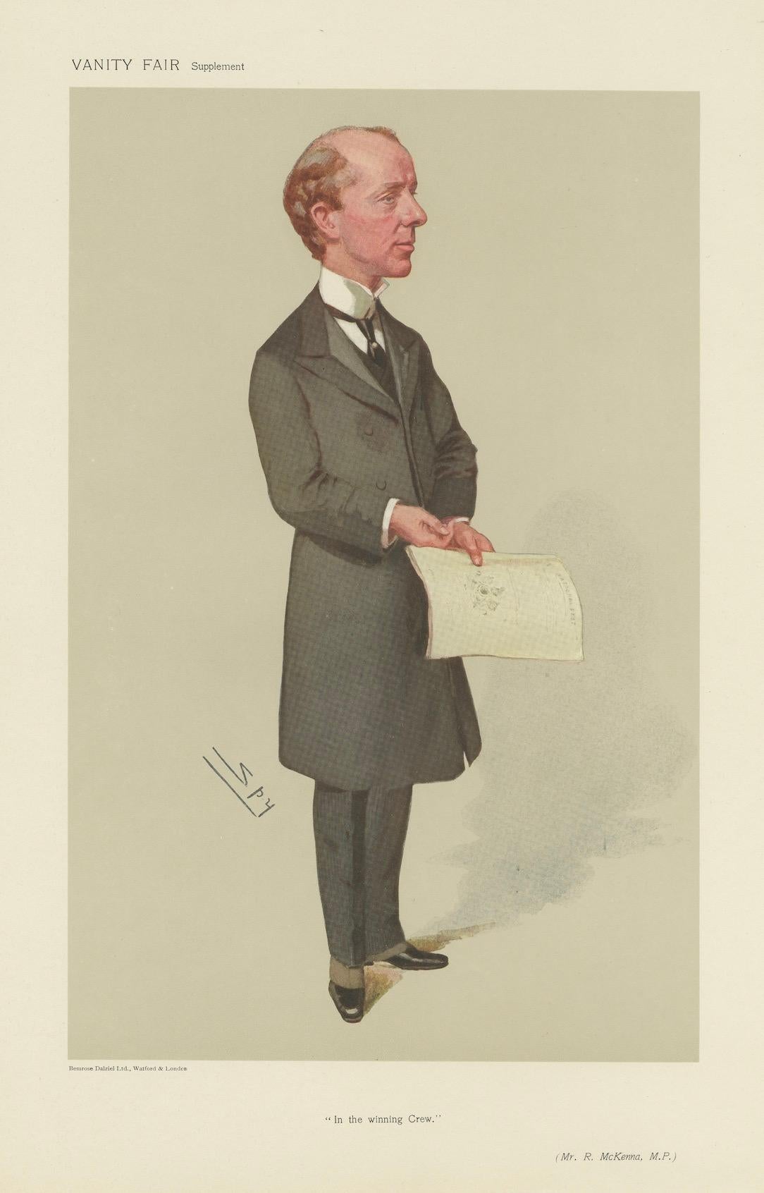 Antiker Vanity Fair Druck 'In der siegreichen Mannschaft' Mr. McKenna, M.P. von Spy, 1906 (Papier) im Angebot