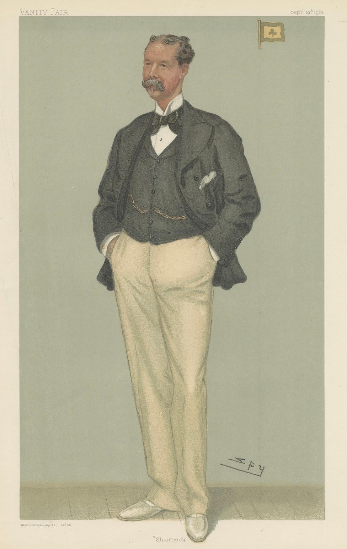 Carta Stampa antica di Vanity Fair 'Shamrock' 1901 di Spy - Litografia decorativa in vendita