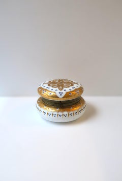 Antique Vanity Jewelry Box Bohemian Gold White Opaline Glass, ca. Late 19th c