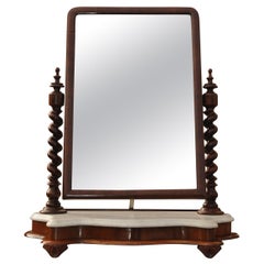 Antique Vanity Mirror, English Marble & Mahogany with Barley Twist Supports